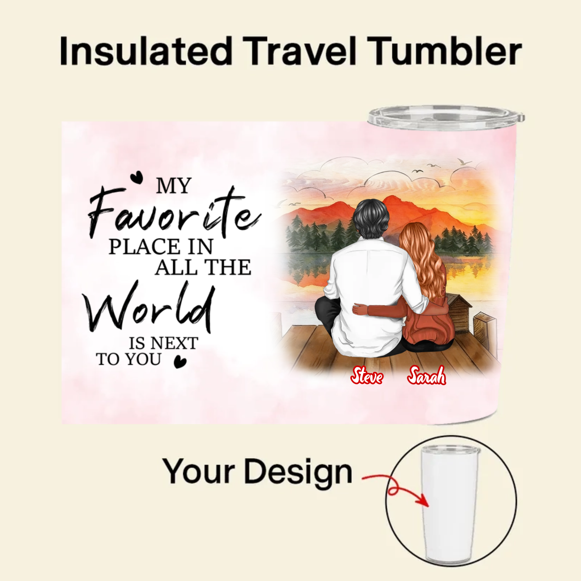 Photo or Avatar Insulated Travel Tumbler, Gift for Couples, Perfect for Anniversary, Valentine's Day, Romantic Occasion