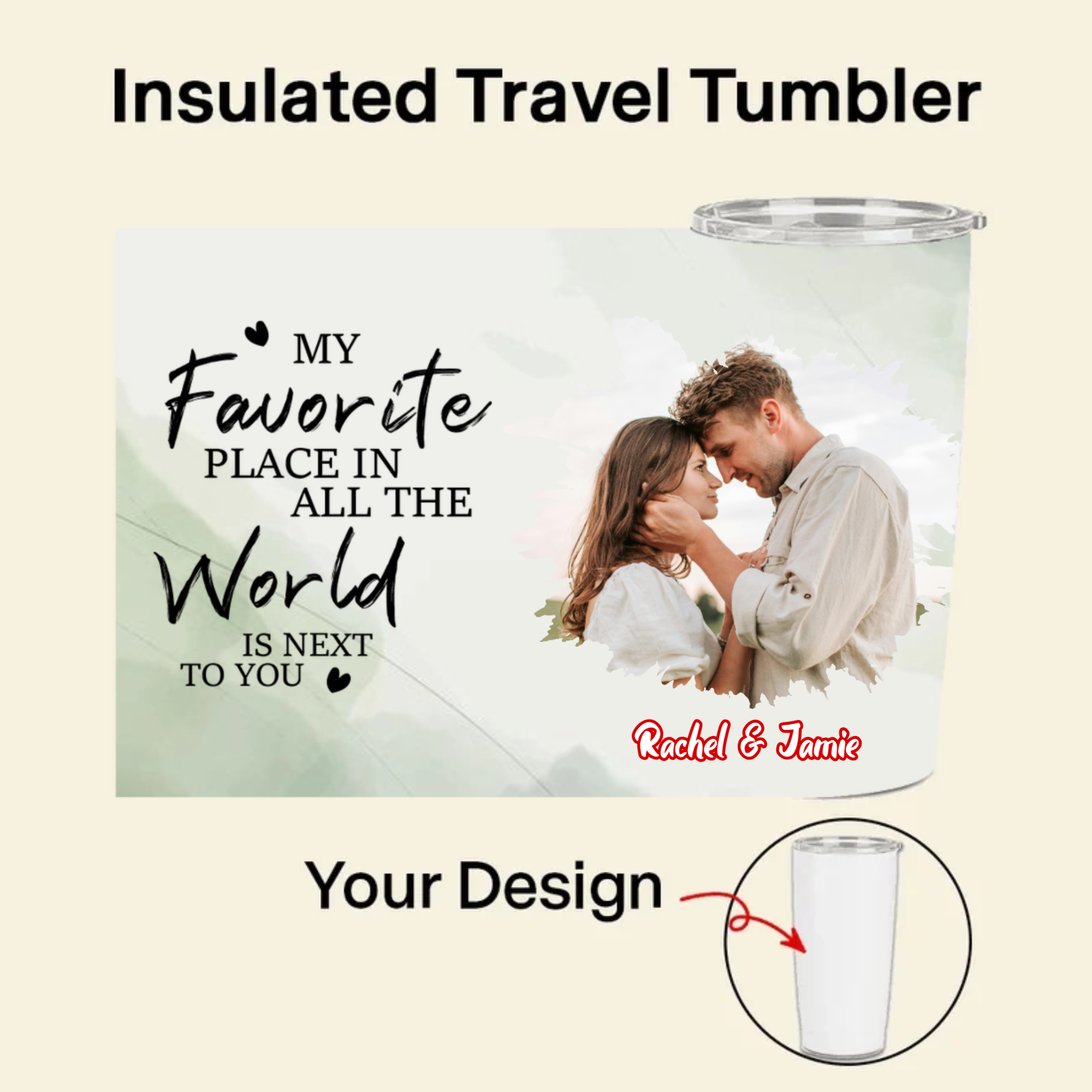 Photo or Avatar Insulated Travel Tumbler, Gift for Couples, Perfect for Anniversary, Valentine's Day, Romantic Occasion