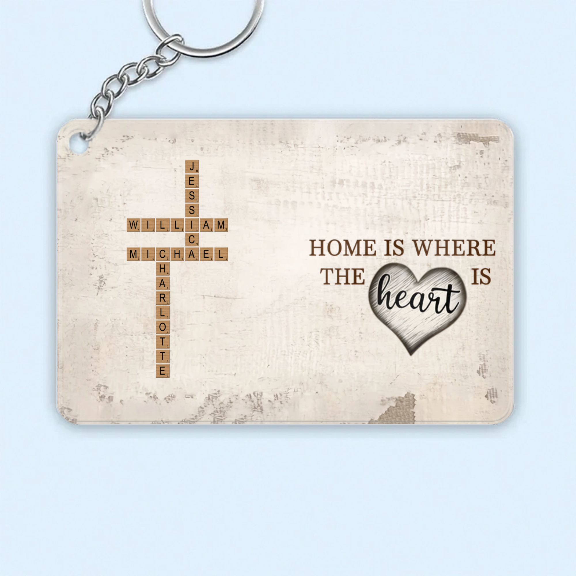 Personalized Crossword Keychain, Custom Family Names & Background Gift for Family & Friends, Housewarming & Anniversary Present