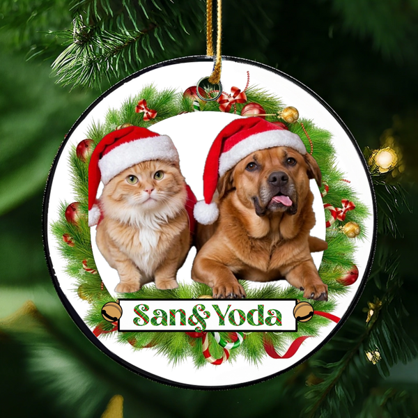 Personalized Christmas Ceramic Round Hanging Ornaments, Paw-fect Gift For Pet Owners
