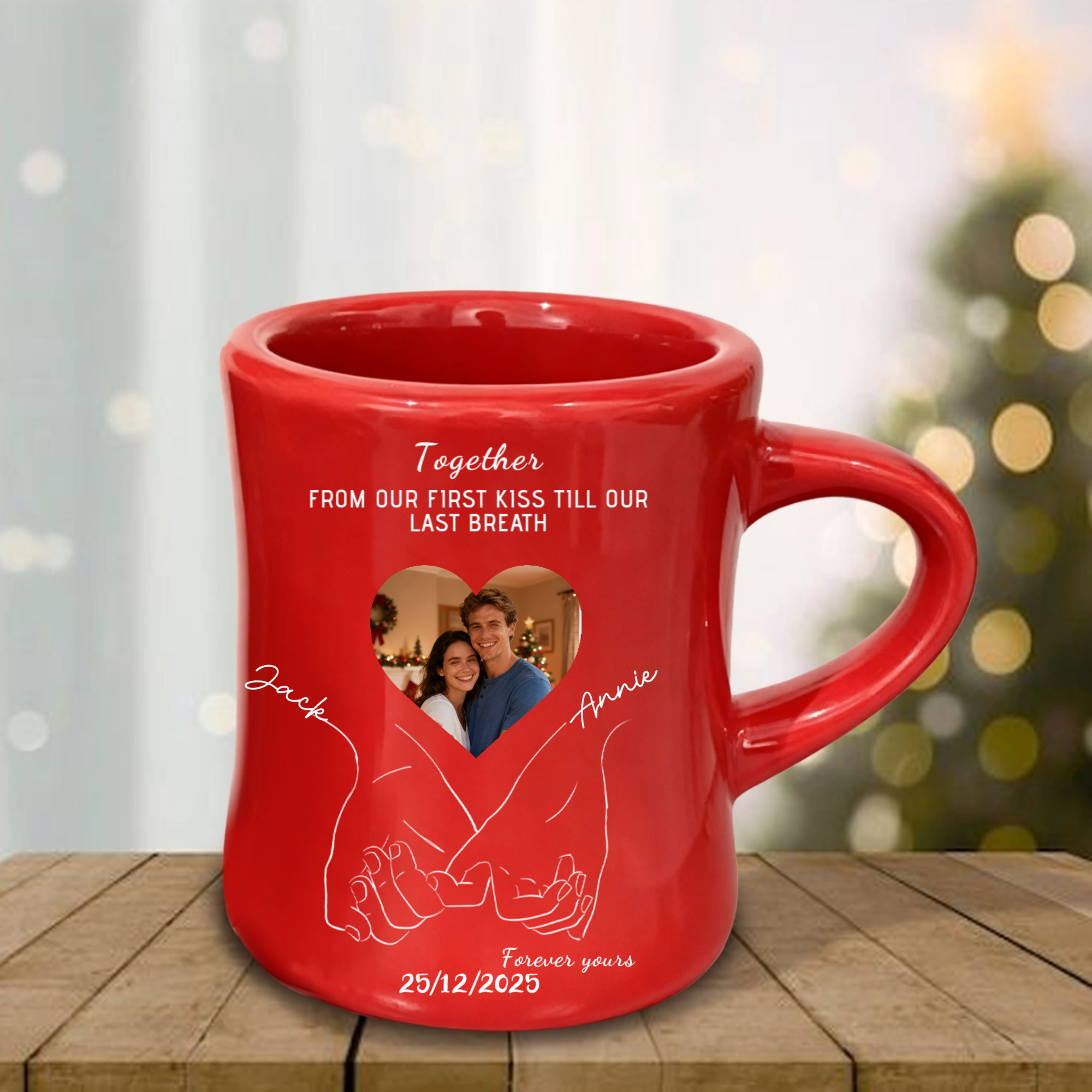 Personalized Couple Hand in Hand Mug,  Gift for Couples, Lovers, Perfect for Anniversary, Valentine's Day, Christmas, Romantic Surprise