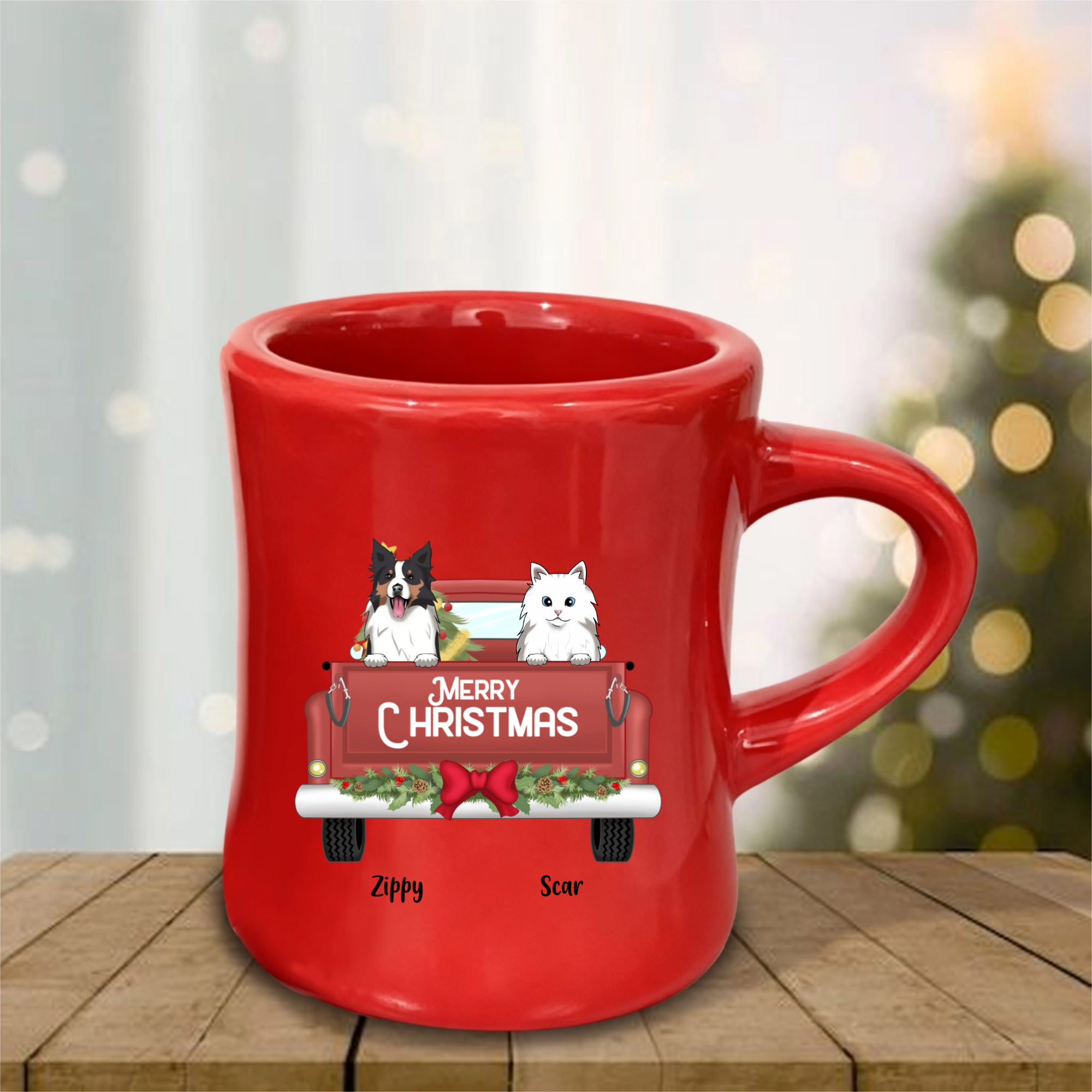 Personalized Christmas Truck Mug With Pet Names, Family Pet Christmas Gift