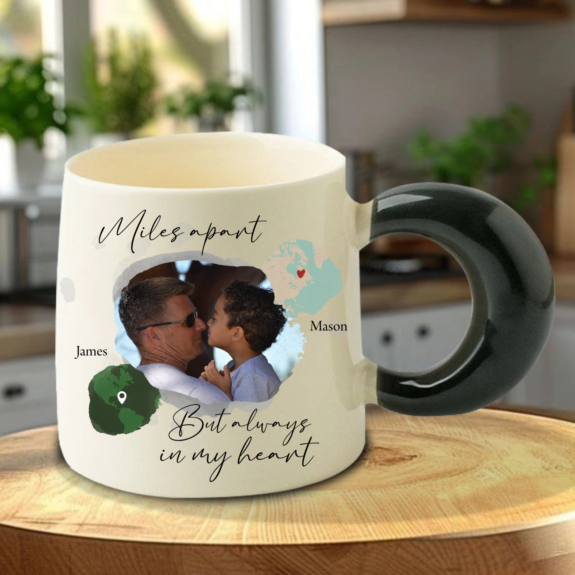 Personalized Miles apart but always in my heart Mug, Custom Map & Address Design, Unique Gift for Dad, Father's Day, Birthday and Anniversary