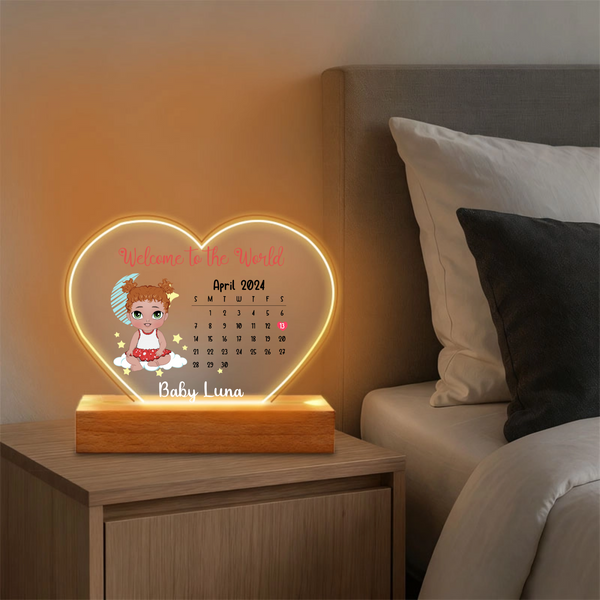 Personalized Welcome To The World Chibi Night Light, Newborn Gift For Parents, Baby Shower And Birth Celebration