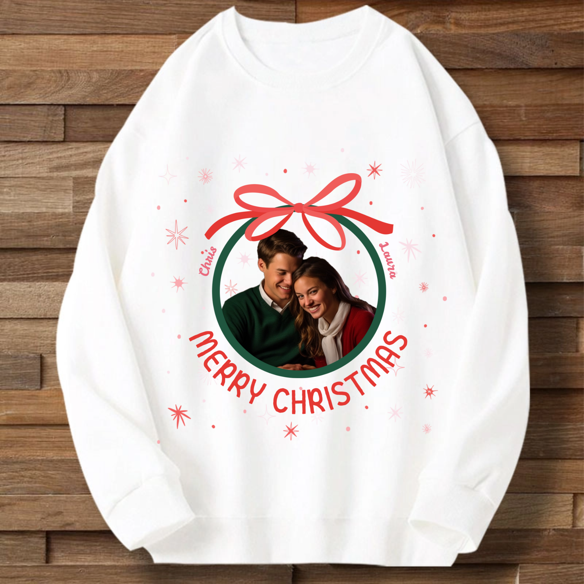 Personalized Christmas Bow Sweatshirt, Festive Gift for Couples & Families, Holiday Season Wear,Unisex Fit