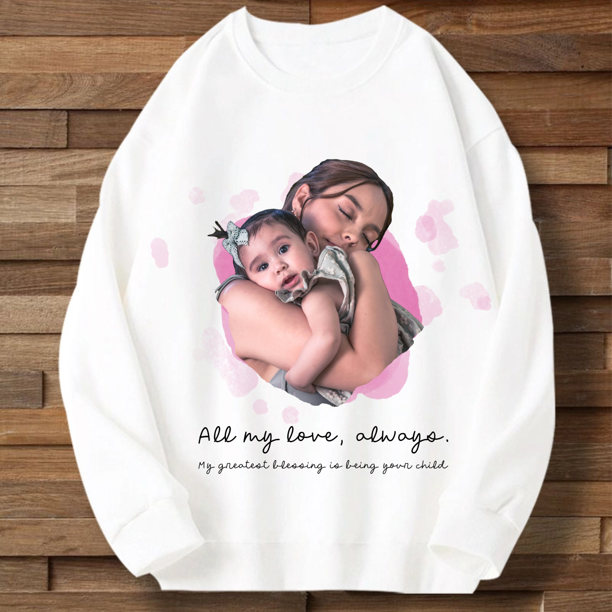 Personalized Mother-Child Photo Sweatshirt, Custom Heart Shape Design with Your Picture & Message, Heartfelt Gift for Mom, Mother's Day and Family Celebration, Unisex Fit