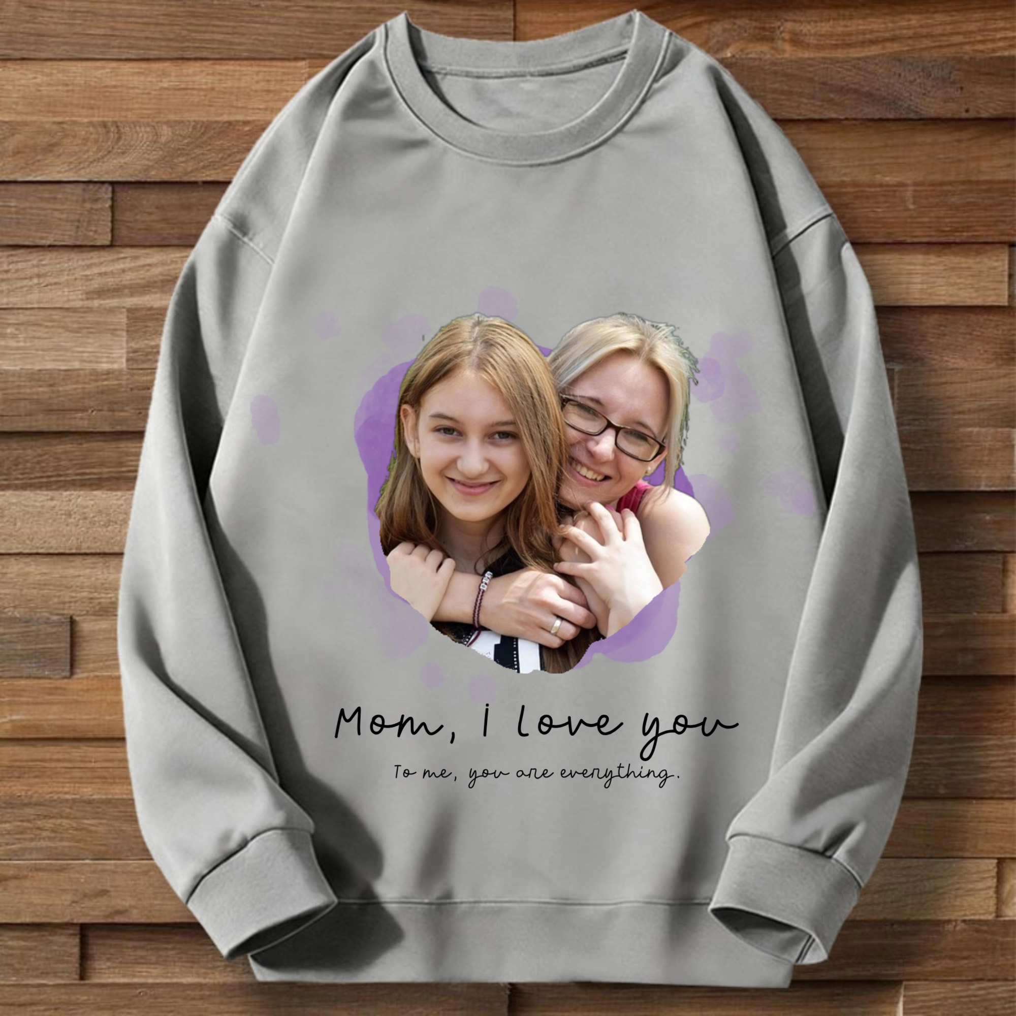 Personalized Mother-Child Photo Sweatshirt, Custom Heart Shape Design with Your Picture & Message, Heartfelt Gift for Mom, Mother's Day and Family Celebration, Unisex Fit