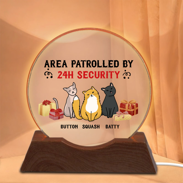 Personalized Area Patrolled By 24H Security Cat Night Lights, Christmas Decor for Cat Lovers, Holiday Gift for Pet Owners