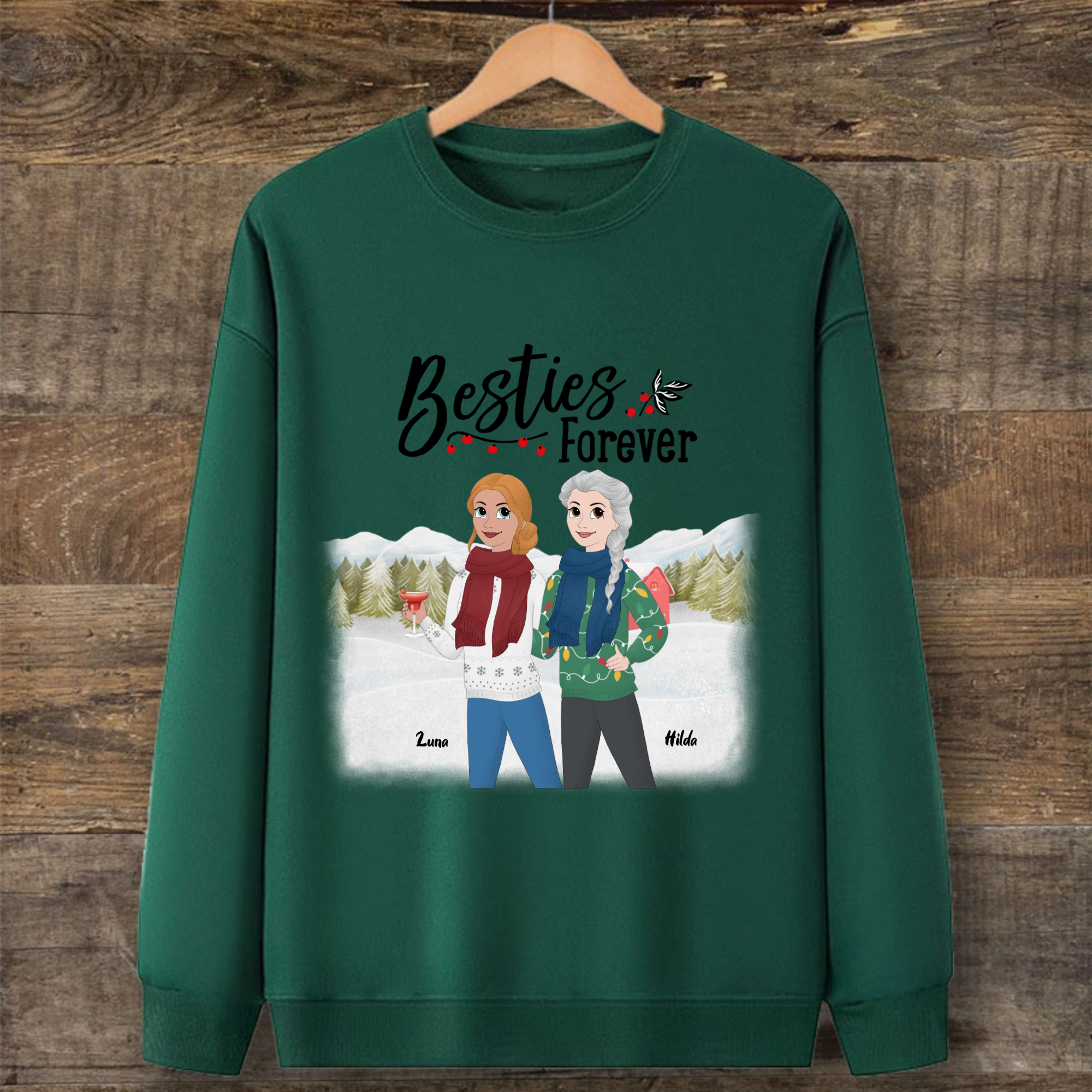 Besties Forever Christmas Personalized Sweatshirt, Friendship Gift For Girls And Best Friends