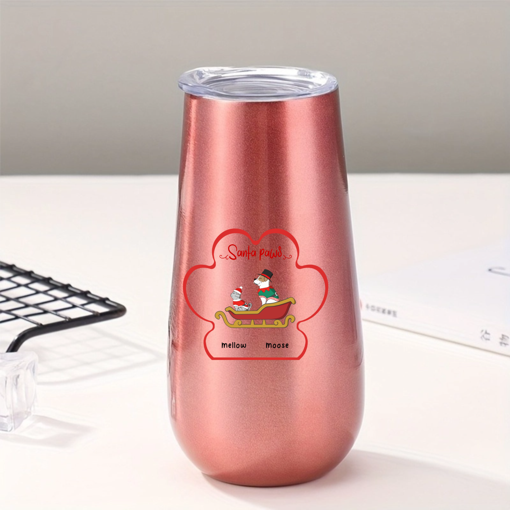 Santa paws Personalized Tumblers, Christmas Gift for Pet Owners and Pet Birthday Celebration