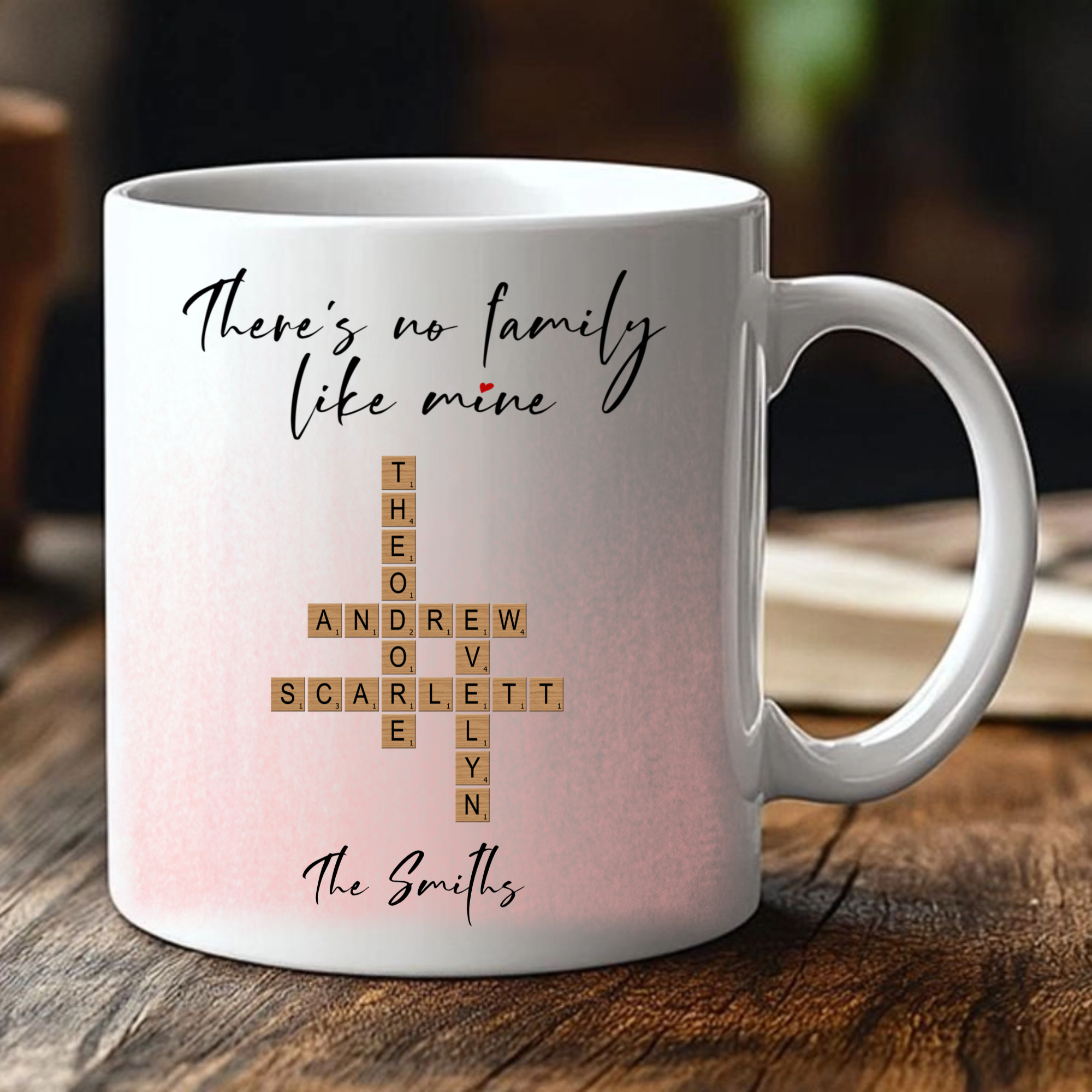 Personalized There's No Family Like Mine Crossword Mug, Heartwarming Gift for Family, Christmas, Reunions and Birthday