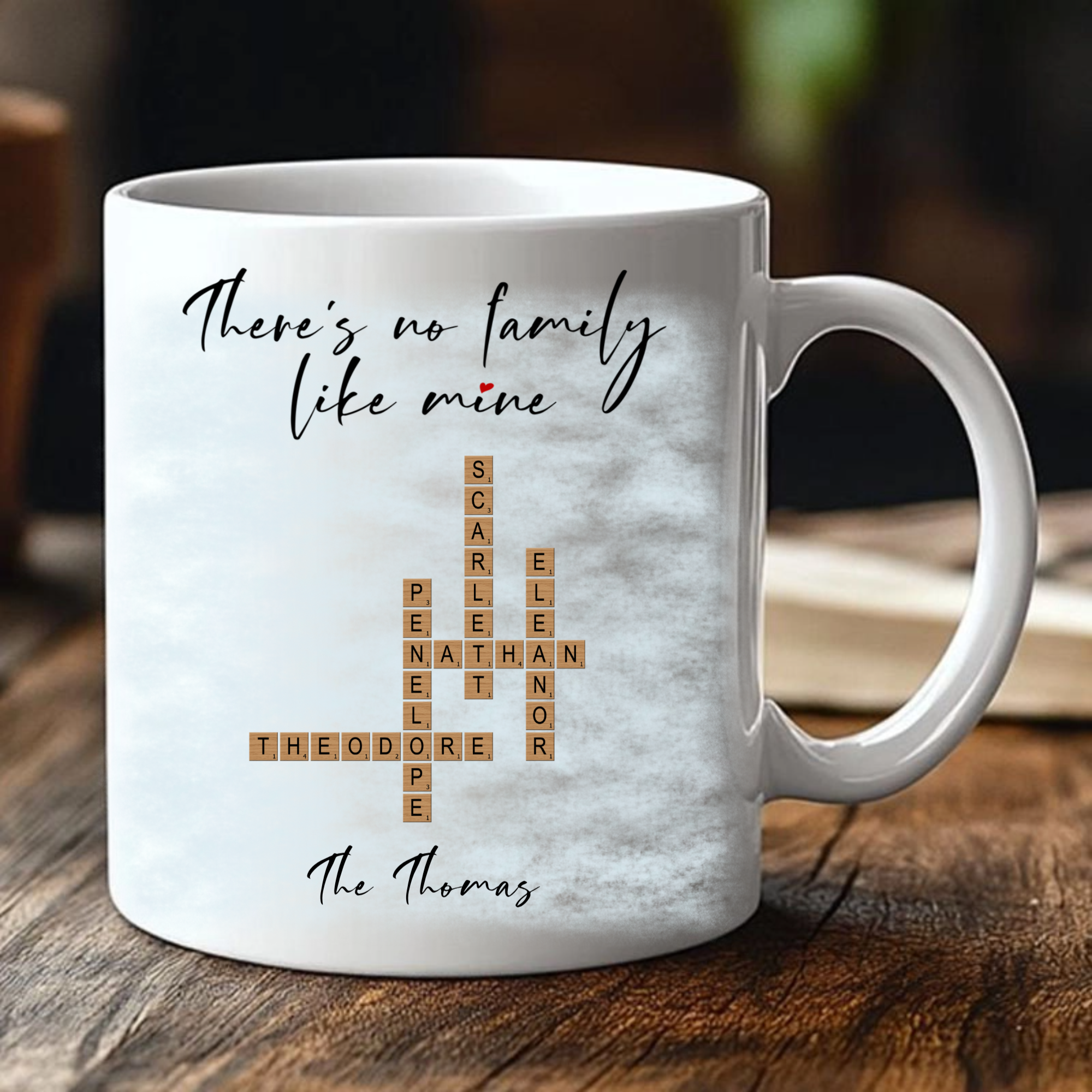 Personalized There's No Family Like Mine Crossword Mug, Heartwarming Gift for Family, Christmas, Reunions and Birthday