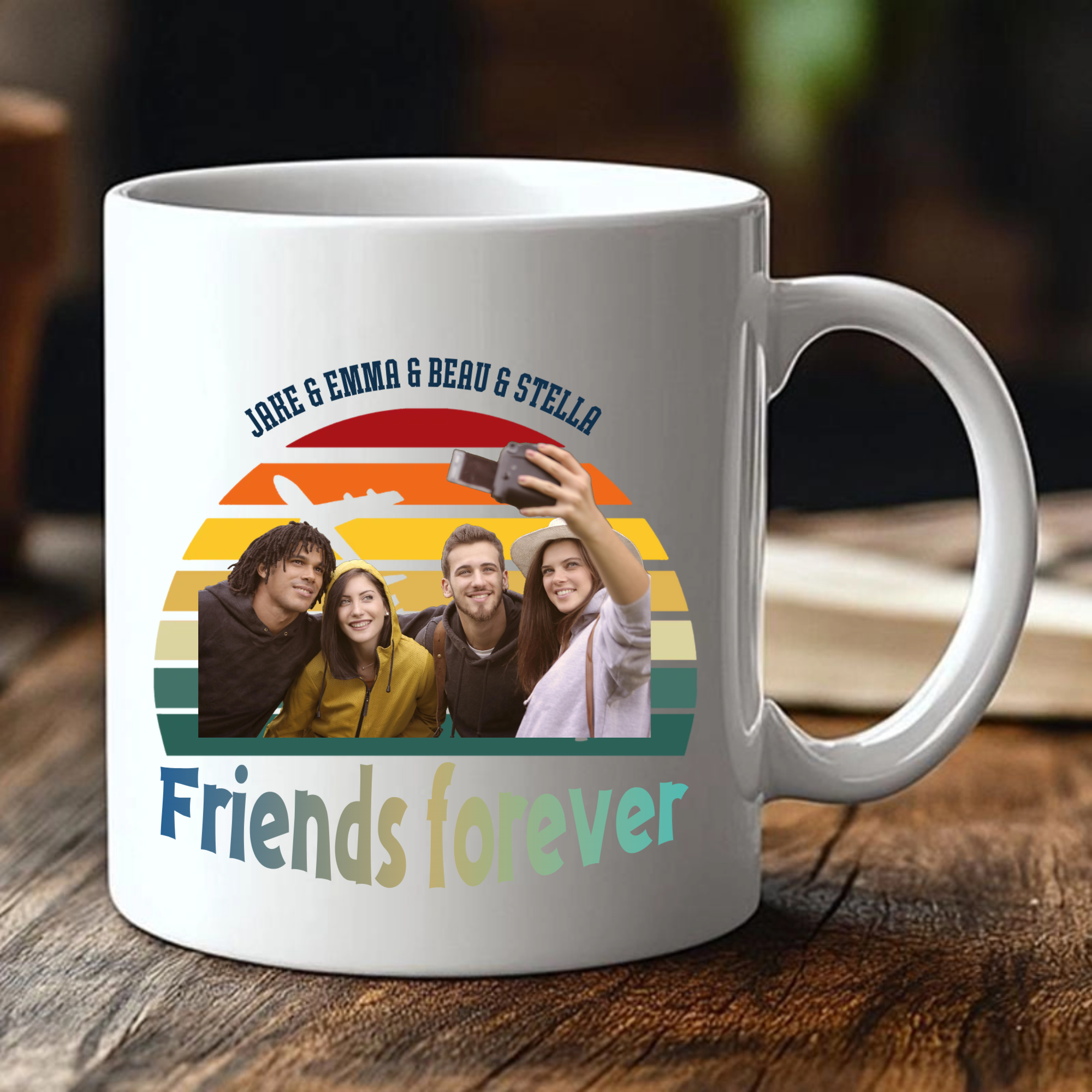 Personalized Group photo Mug, Gift for Friends, Couples, Family, Perfect for Good Times, Best Friends Forever, Daily Use and Gatherings