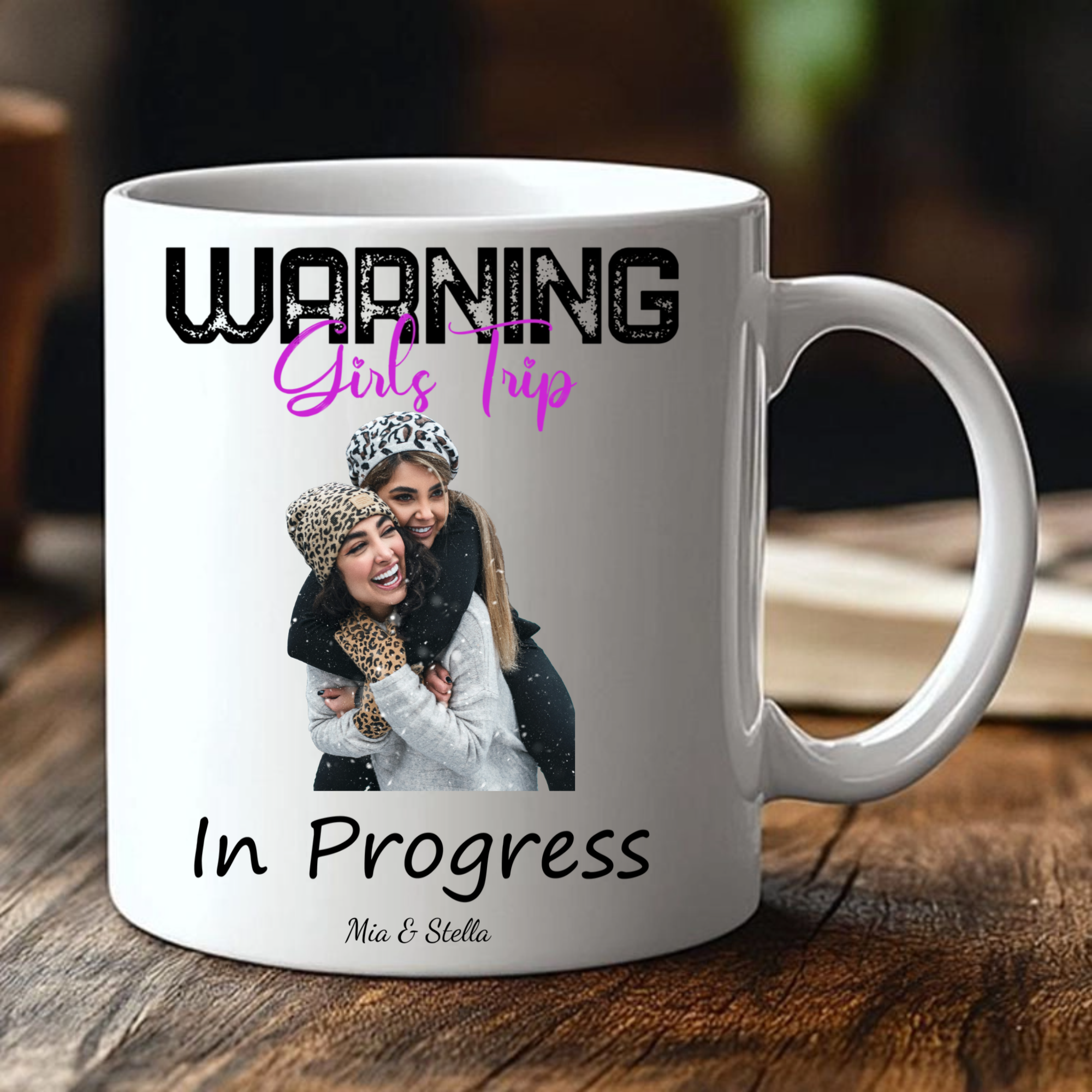 Warning Girls Trip In Progress Photo Mug, Travel Themed Gift for Female Friends, Besties, Perfect for Birthday
