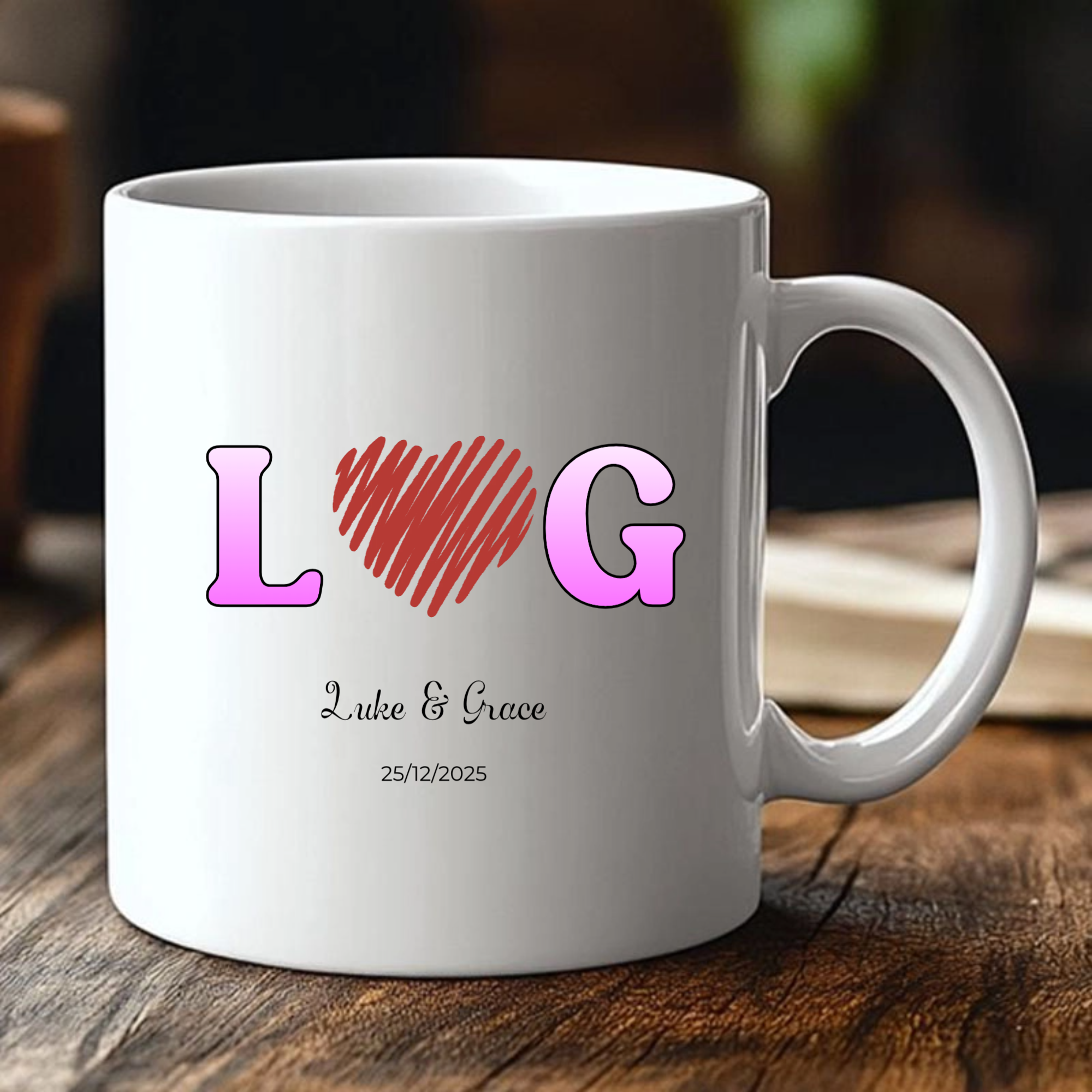 Name Initial Personalized Mug, Couple’s Gift for Valentine’s Day, Anniversary, Wedding Celebration