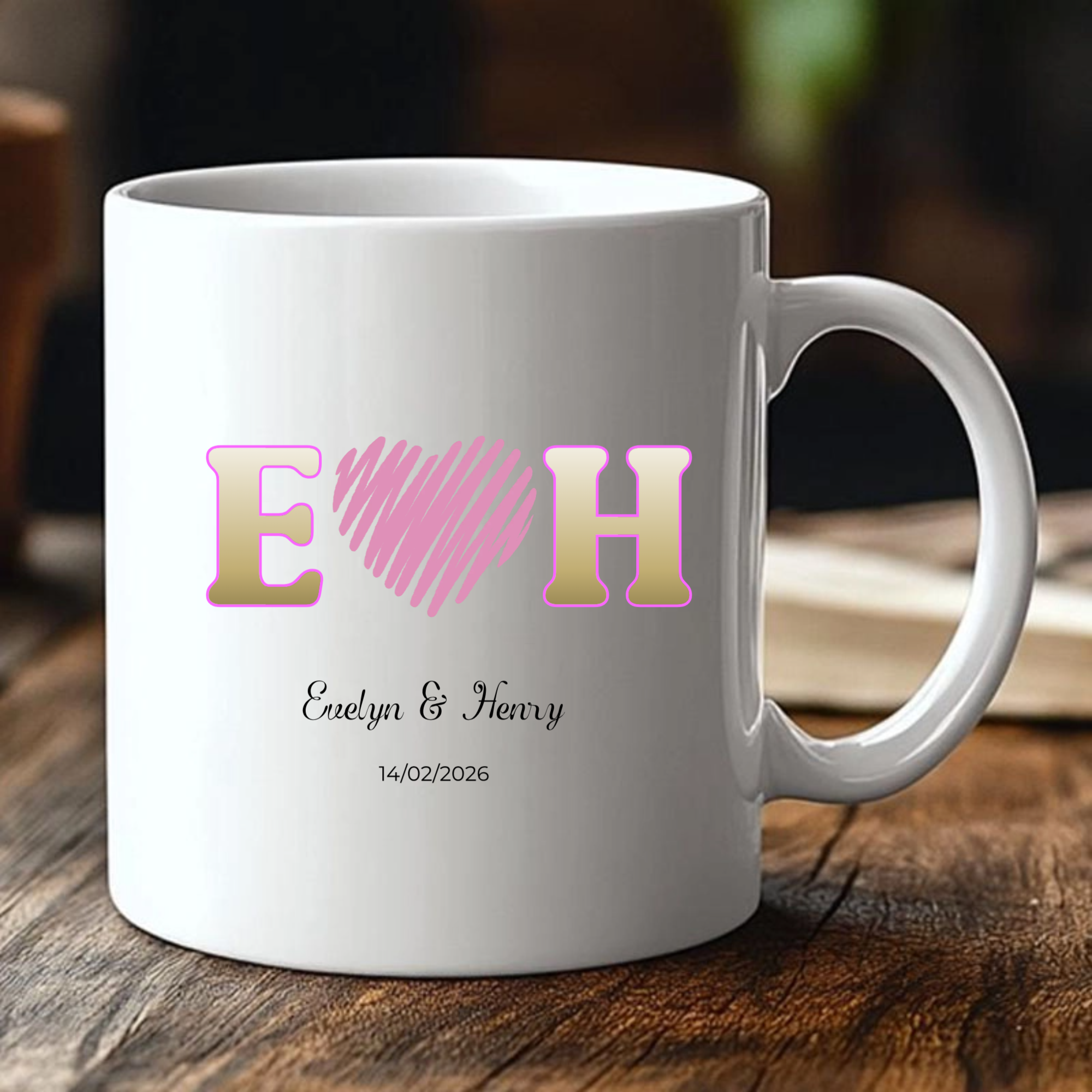 Name Initial Personalized Mug, Couple’s Gift for Valentine’s Day, Anniversary, Wedding Celebration