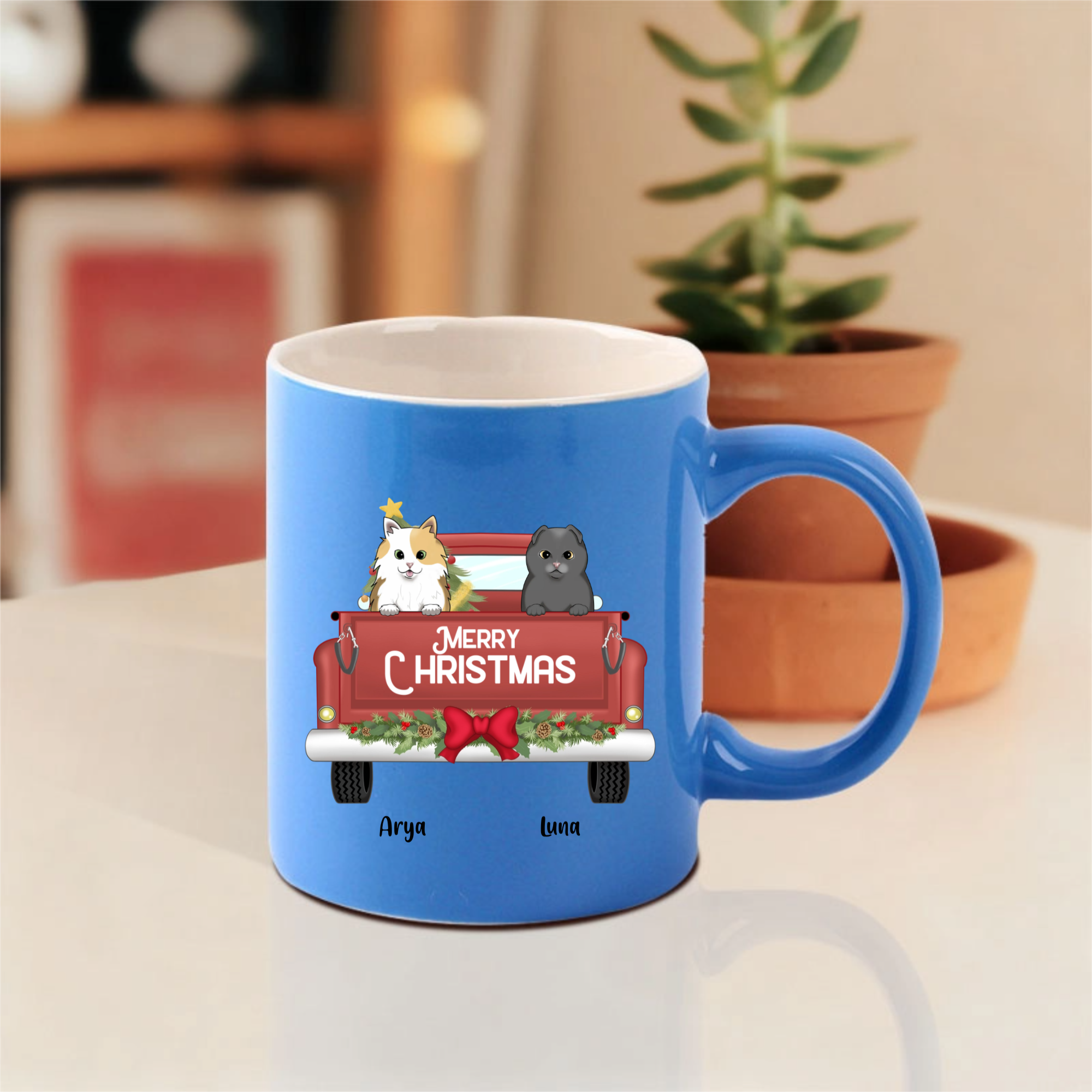 Merry Christmas Dogs And Cats Frontal Personalized Mug, Holiday Gift For Pet Lovers