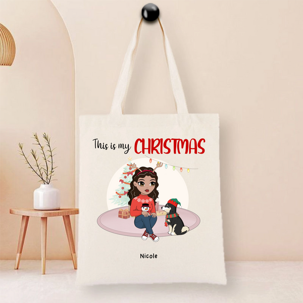 This Is My Christmas Personalized Tote Bag, Holiday Bag for Families and Friends, Christmas Gift and Seasonal Celebration