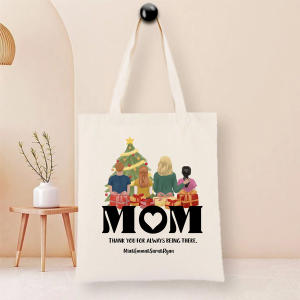 MOM Circle Christmas Tote Bag, Holiday Bag for Families and Mom, Christmas Gift and Seasonal Celebration