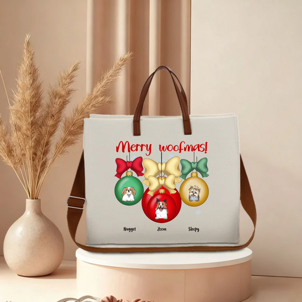 Merry Woofmas! Personalized Tote Bag, Holiday Gift for Dog Lovers, Christmas Shopping and Daily Commute