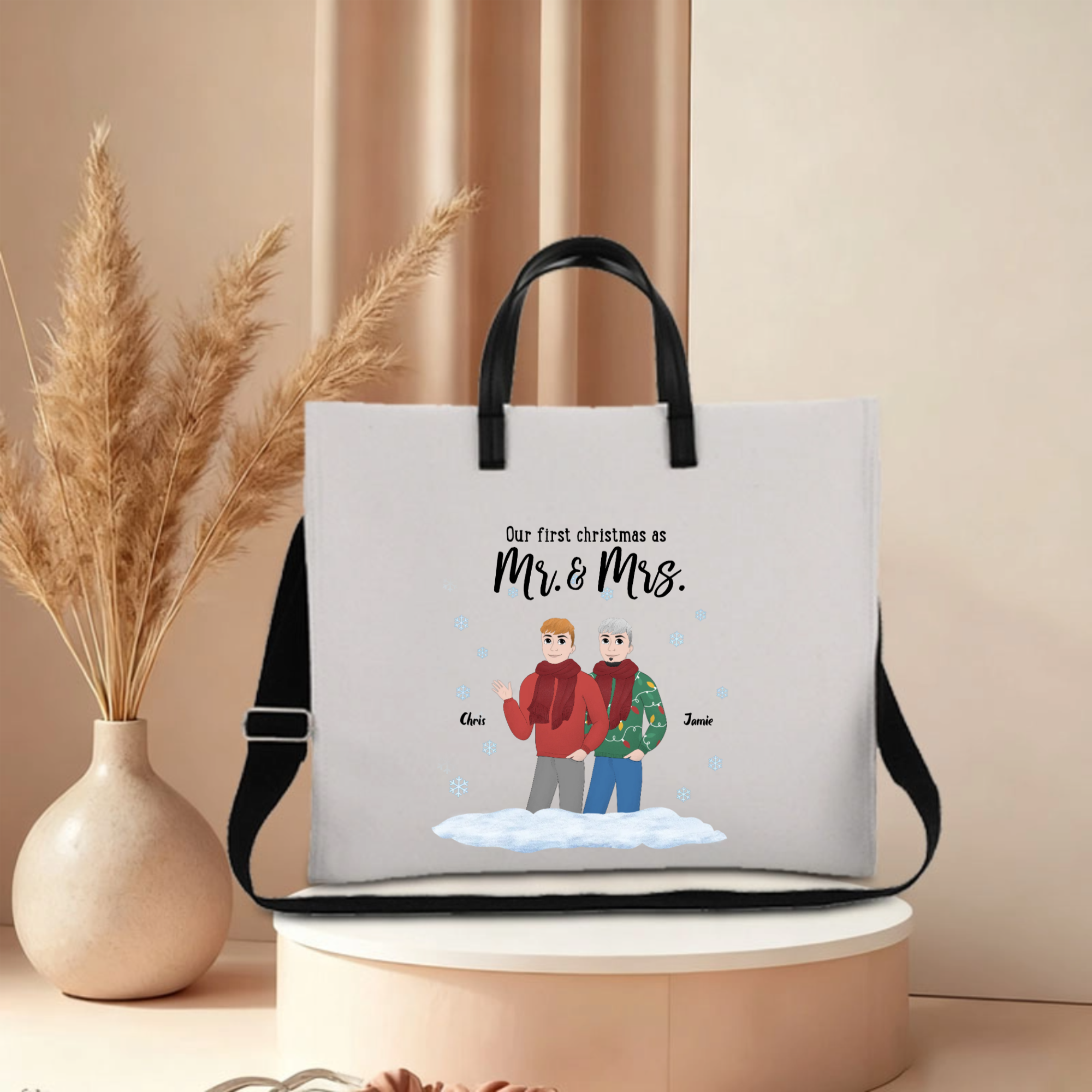 Personalized Christmas is better with you Bag, Custom Christmas Couple Tote with Names for Newlyweds & Couples, Festive Gift for Christmas & Anniversaries