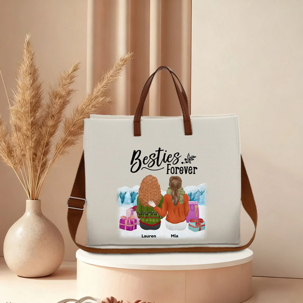 Personalized Besties Forever Tote Bag, Custom Christmas Friendship Tote with Names for Best Friends, Christmas Party