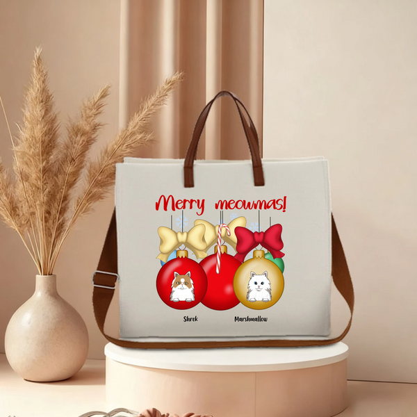 Merry meowmas! Personalized Tote Bag, Holiday Gift for Cat Lovers, Christmas Shopping and Daily Commute