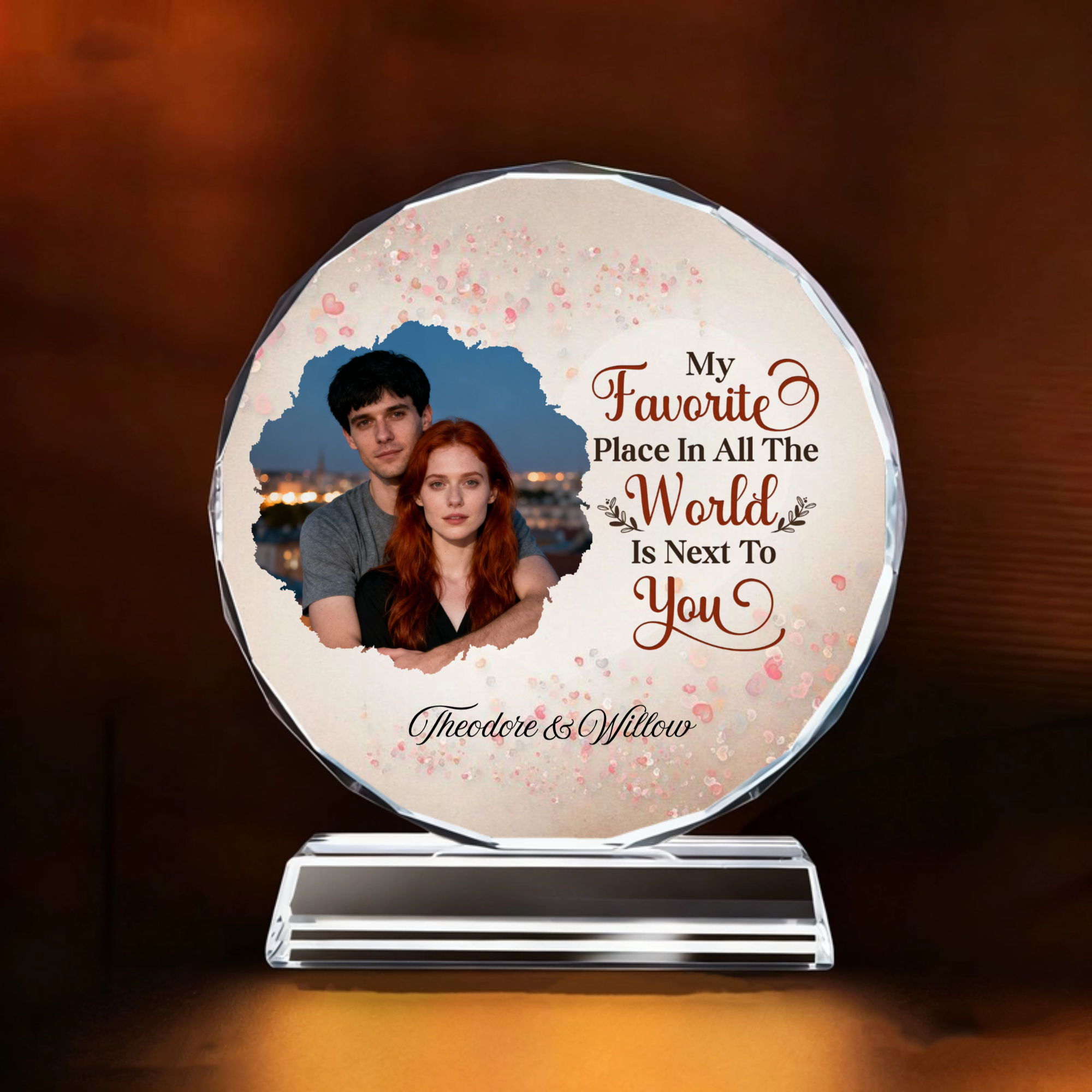 White Crystal Desktop Photo Keepsake, Romantic Gift for Couples, Lovers, Perfect for Anniversary, Valentine's Day, Christmas