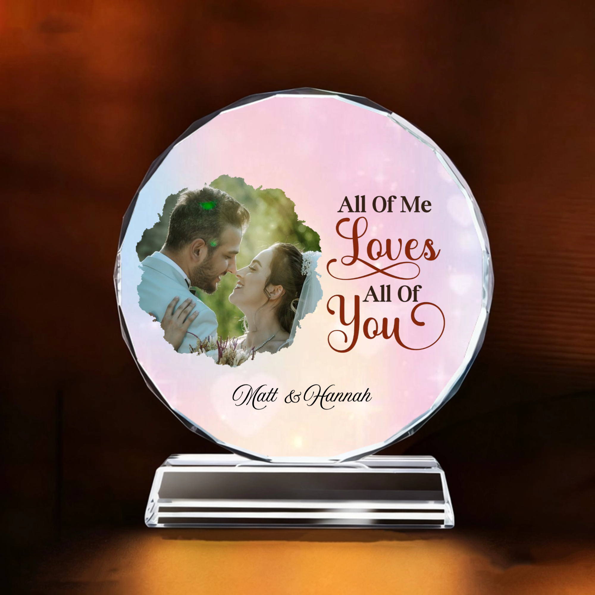 White Crystal Desktop Photo Keepsake, Romantic Gift for Couples, Lovers, Perfect for Anniversary, Valentine's Day, Christmas