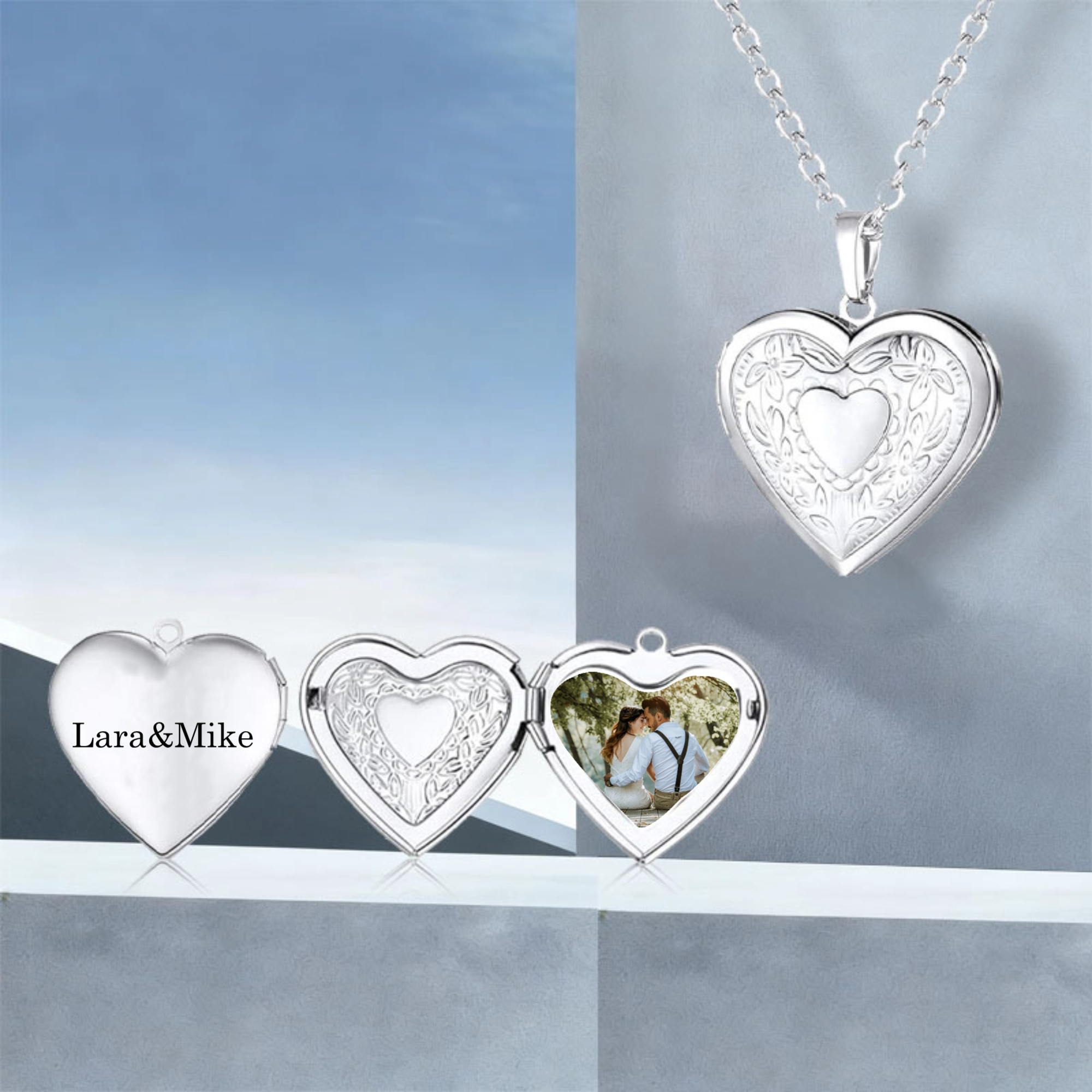 Personalized Heart Locket Necklace, Gift for Couples and Lovers, Valentine's Day and Anniversary Celebration