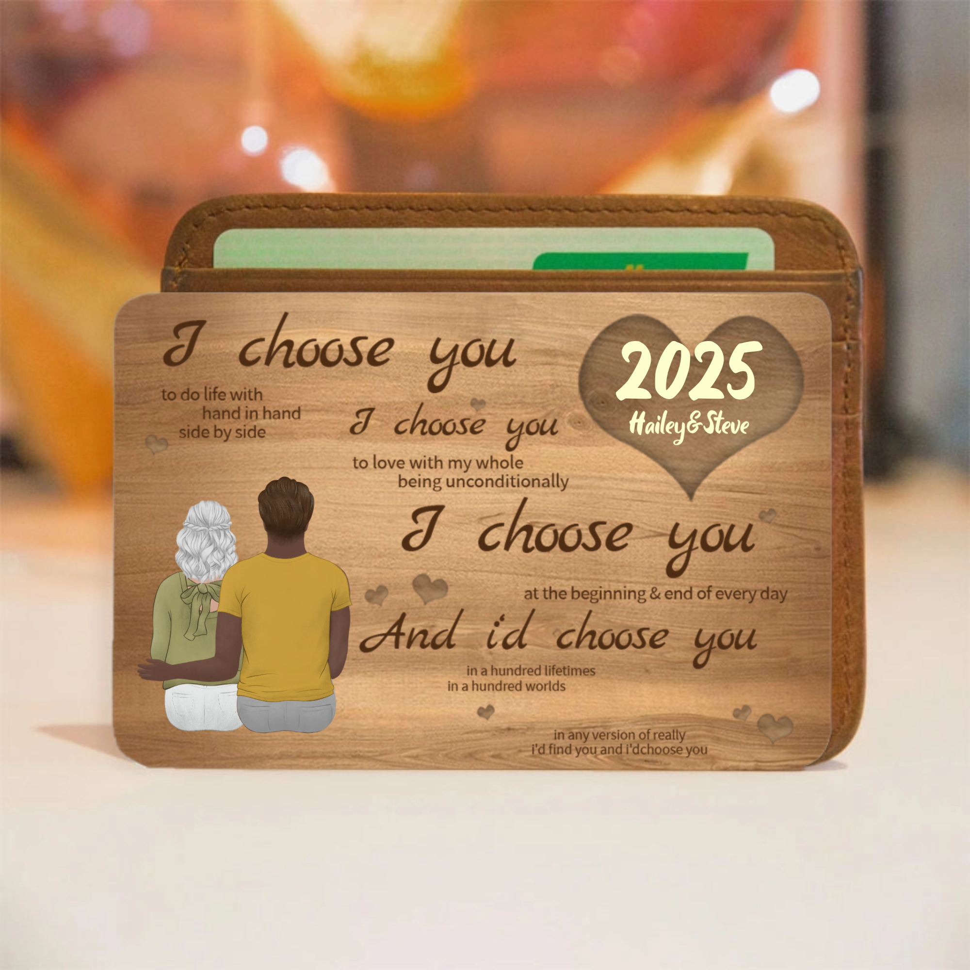 I Choose You Back View Couple Metal Wallet Card, Personalized Horizontal Metal Wallet Card, A Timeless Valentine's Day Tribute