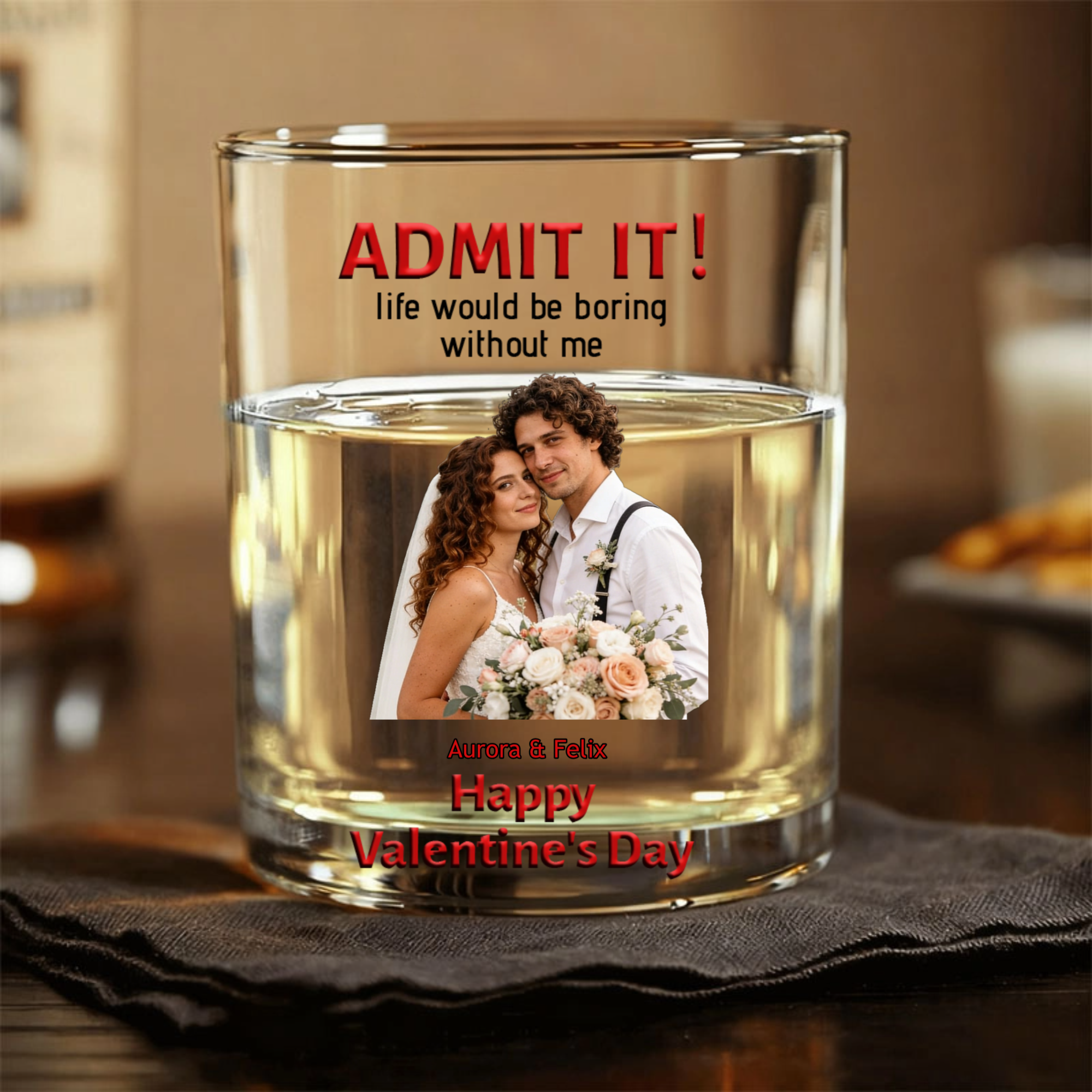 Happy Valentine’s Day Personalized Whiskey Glass, Perfect Gift for Couples, Fiancés, Ideal for Anniversary, Valentine’s Day, Wedding