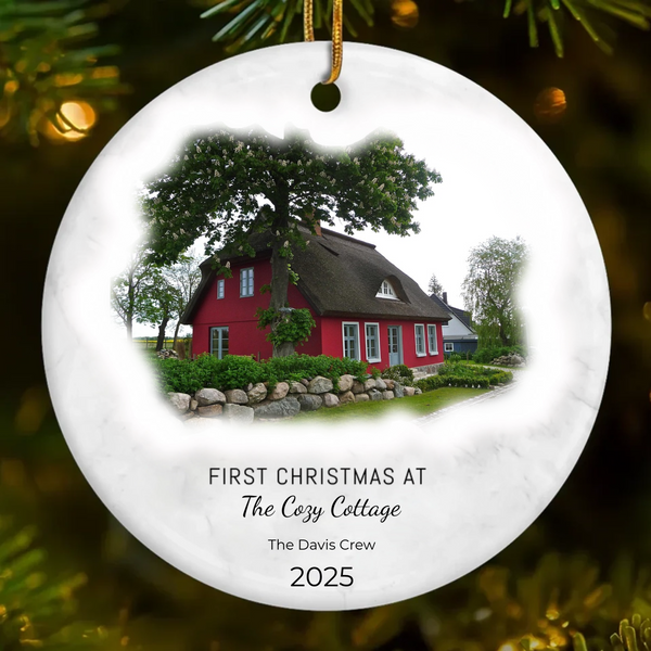 Custom Photo There's Snow Place Like Home, Family Personalized Custom Ornament, Ceramic Round Shaped, Christmas Gift For Family Members, First Christmas