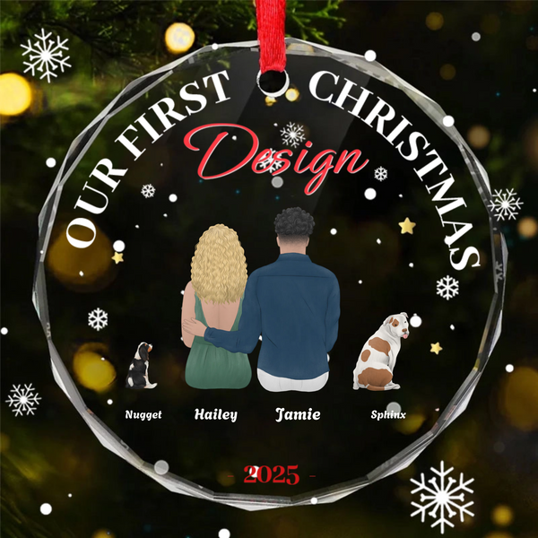 Personalized Crystal Couple and Pet Christmas Ornament, Gift for Couples and Pet Lovers, Christmas Tree Decoration and Anniversary Celebration