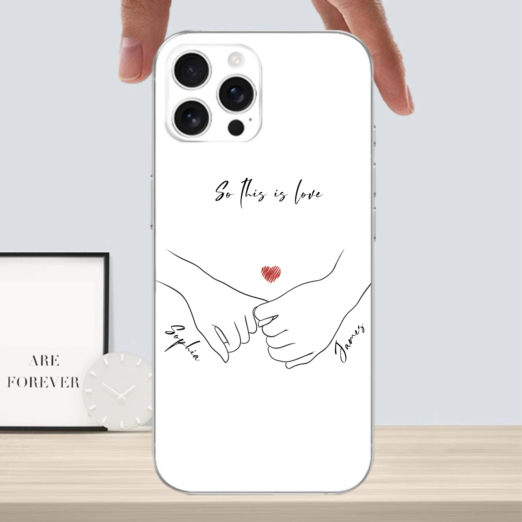 Hand in Hand Personalized Apple Phone Case, Romantic Gift for Couples, Anniversary, Valentine‘s Day and Birthday