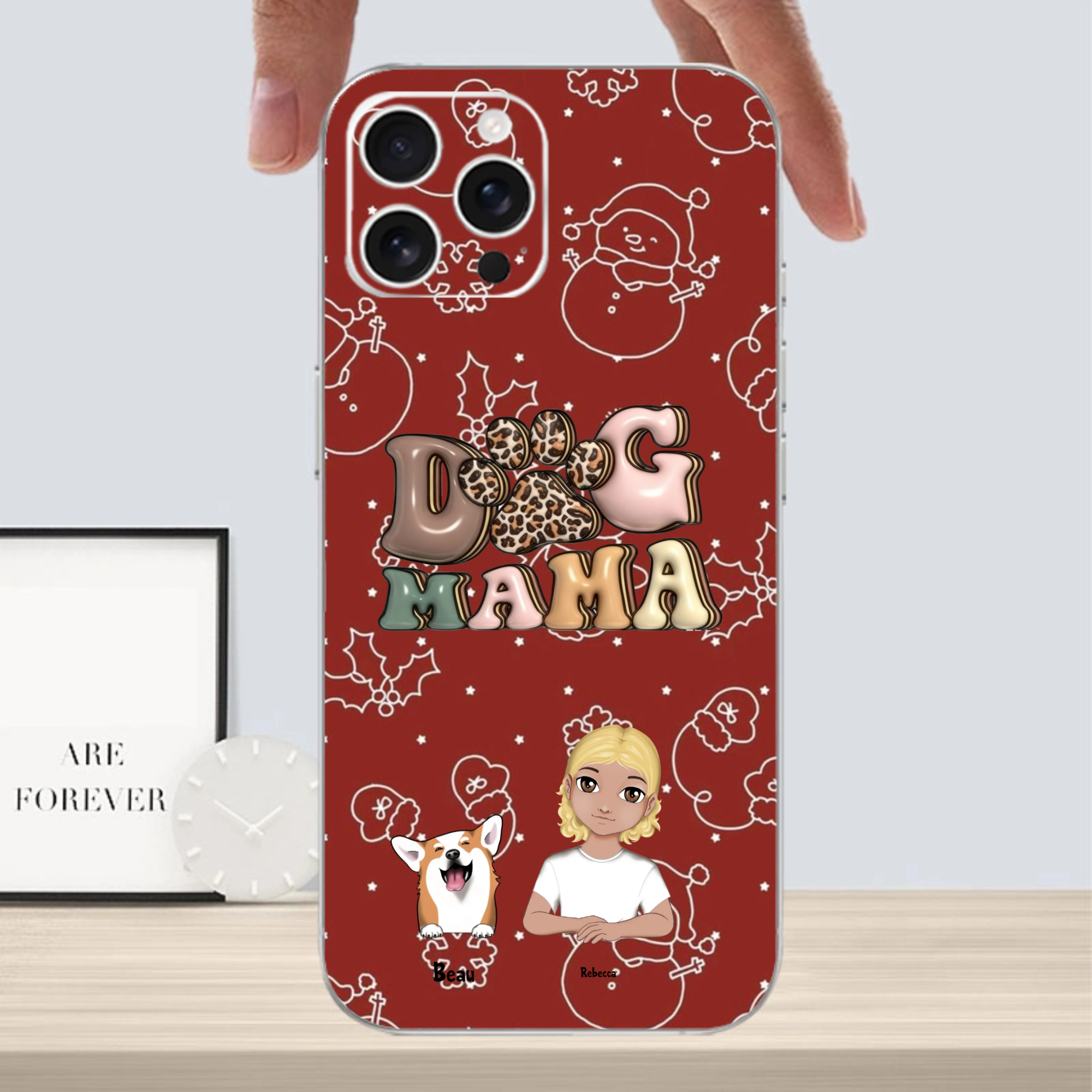 Personalized Christmas Pet Mom Phone Case, Custom Cat Mama Dog Mama Gift for Pet Parents