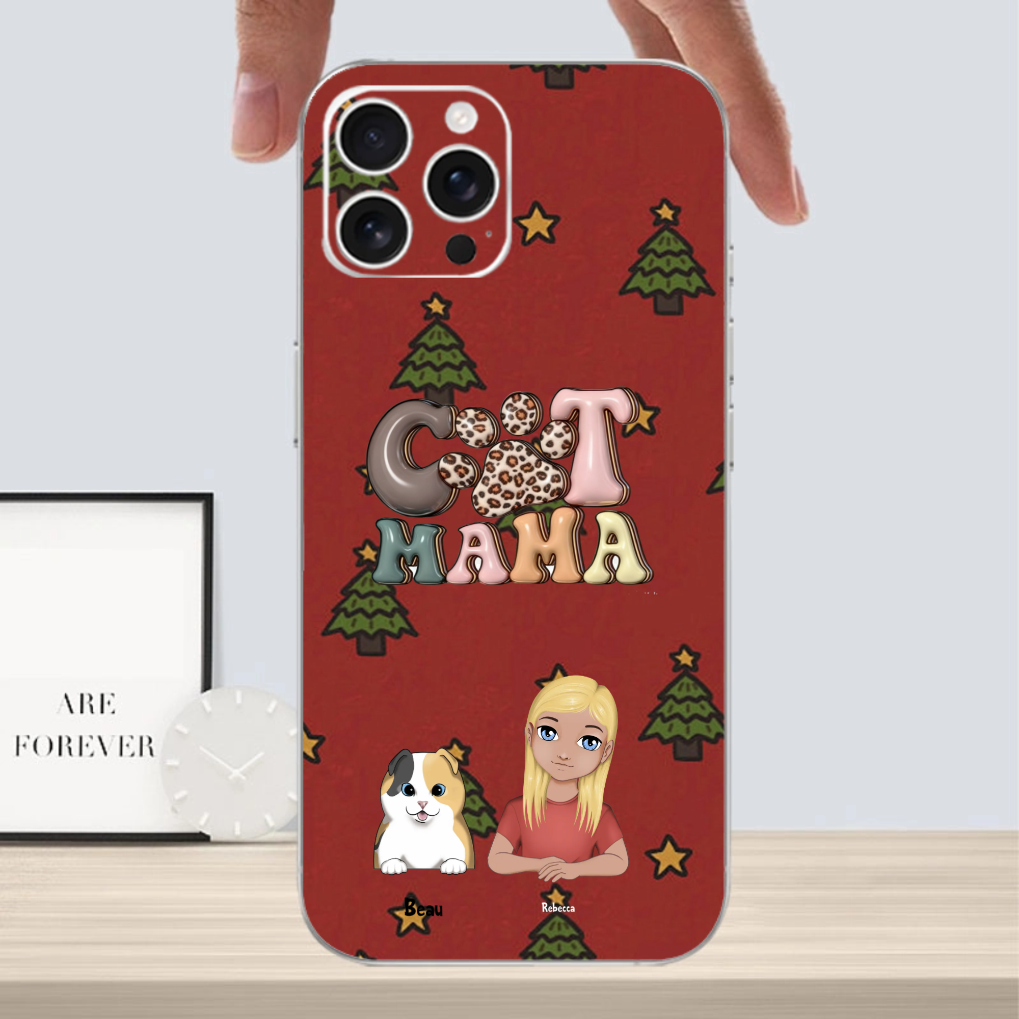 Personalized Christmas Pet Mom Phone Case, Custom Cat Mama Dog Mama Gift for Pet Parents
