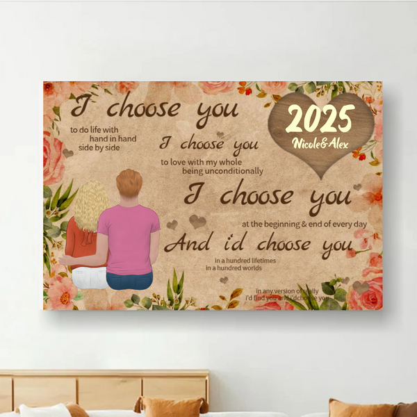 I Choose You Back View Couple Poster, Personalized Horizontal Poster, A Timeless Valentine's Day Tribute