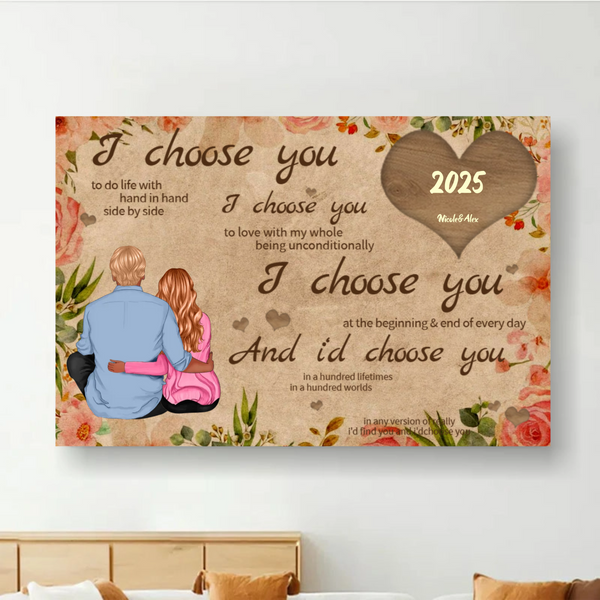 I Choose You Back View Couple Poster, Personalized Horizontal Poster, A Timeless Valentine's Day Tribute