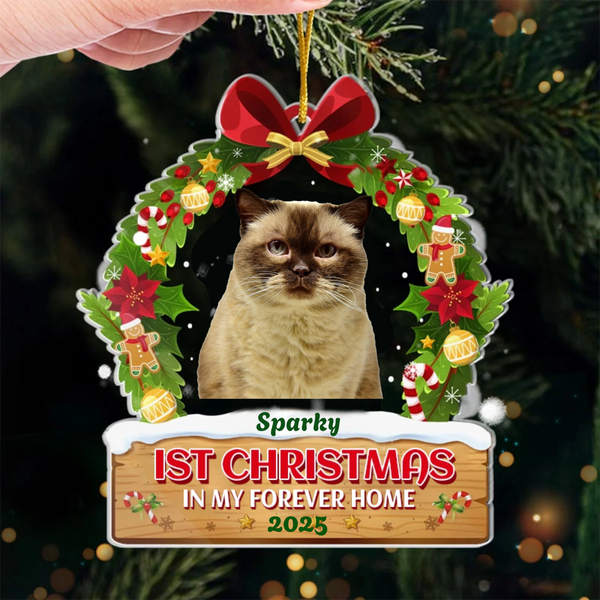 Custom Photo First Christmas In My Forever Home, Dog & Cat Personalized Custom Ornament, Acrylic Custom Shaped, Christmas Gift For Pet Owners, Pet Lovers