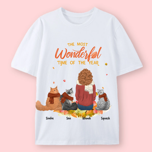 The most wonderful time is with my cat Personalized T-Shirt, Gift for Cat Owners & Pet Lovers on Christmas & Birthdays, Unisex Fit