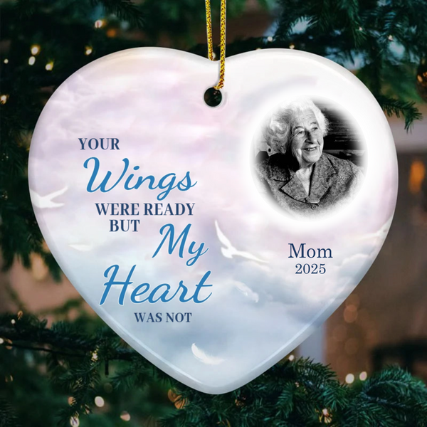Custom Photo A Big Piece Of My Heart Lives In Heaven, Memorial Personalized Custom Ornament, Ceramic Heart Shaped, Christmas Gift, Sympathy Gift For Family Members