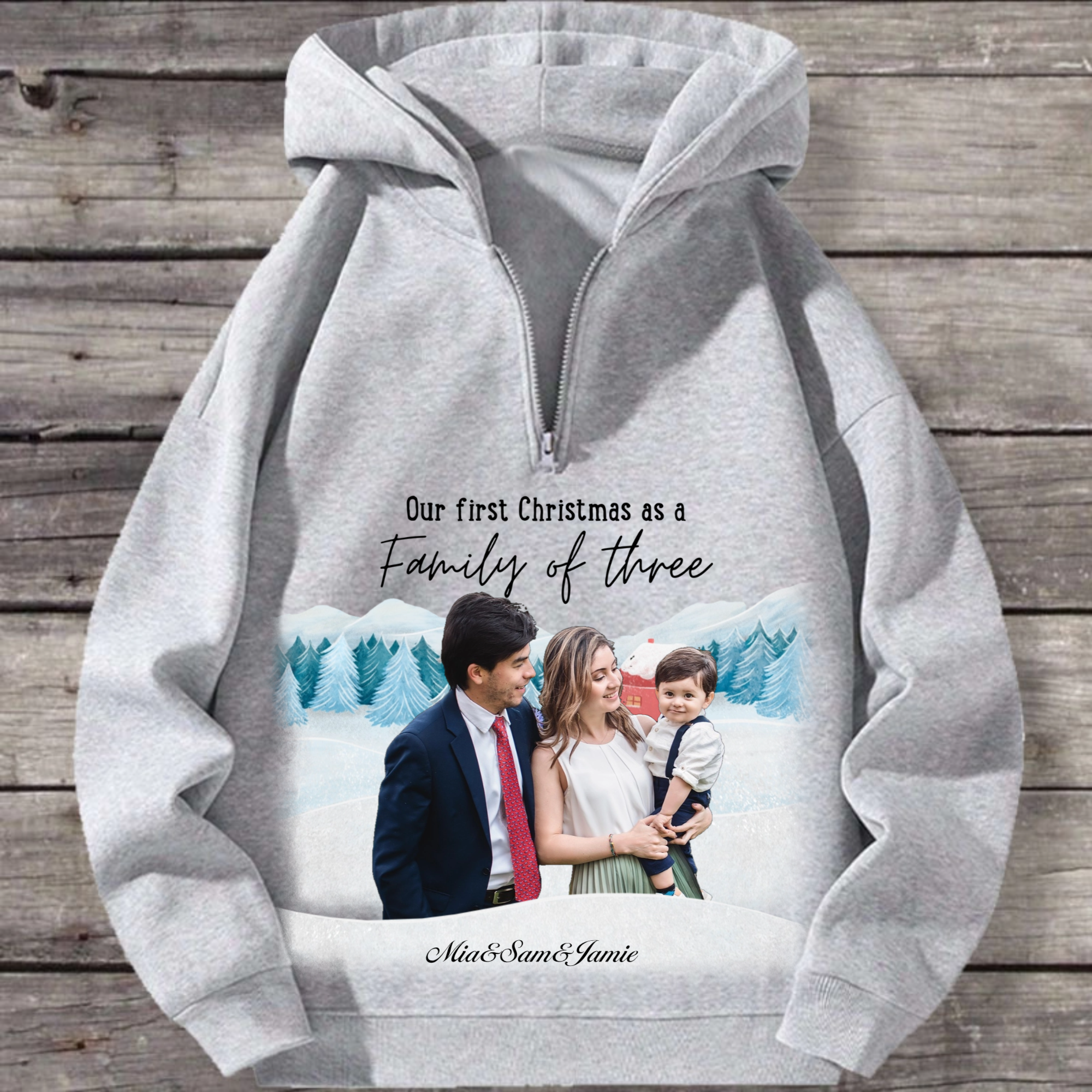 Personalized Our First Christmas Together Photo Hoodie, Unique Gift for New Parents, Couples, Family - Christmas Gift, Unisex Fit