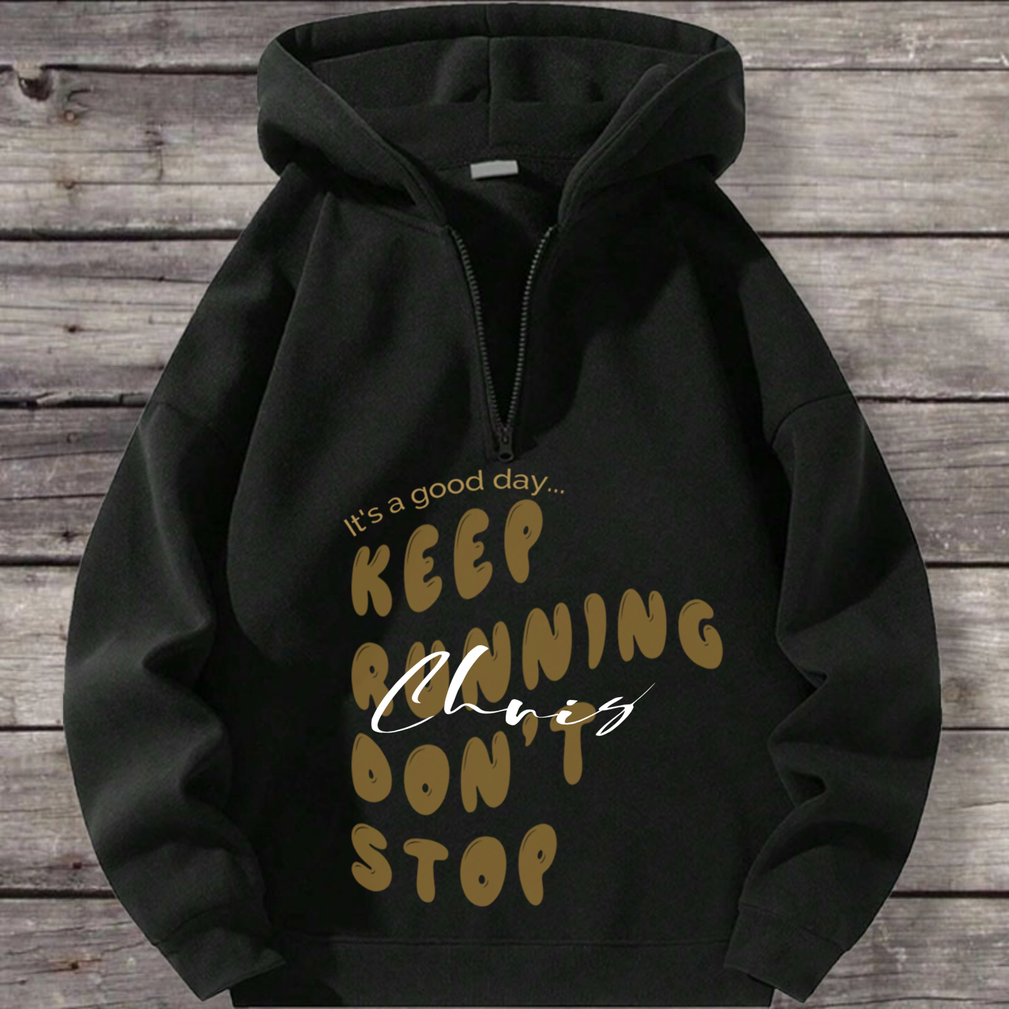 Personalized Keep Running Don't Stop Motivational Hoodie, Perfect for Workouts, Casual Wear, Fitness Occasions, Unisex Fit