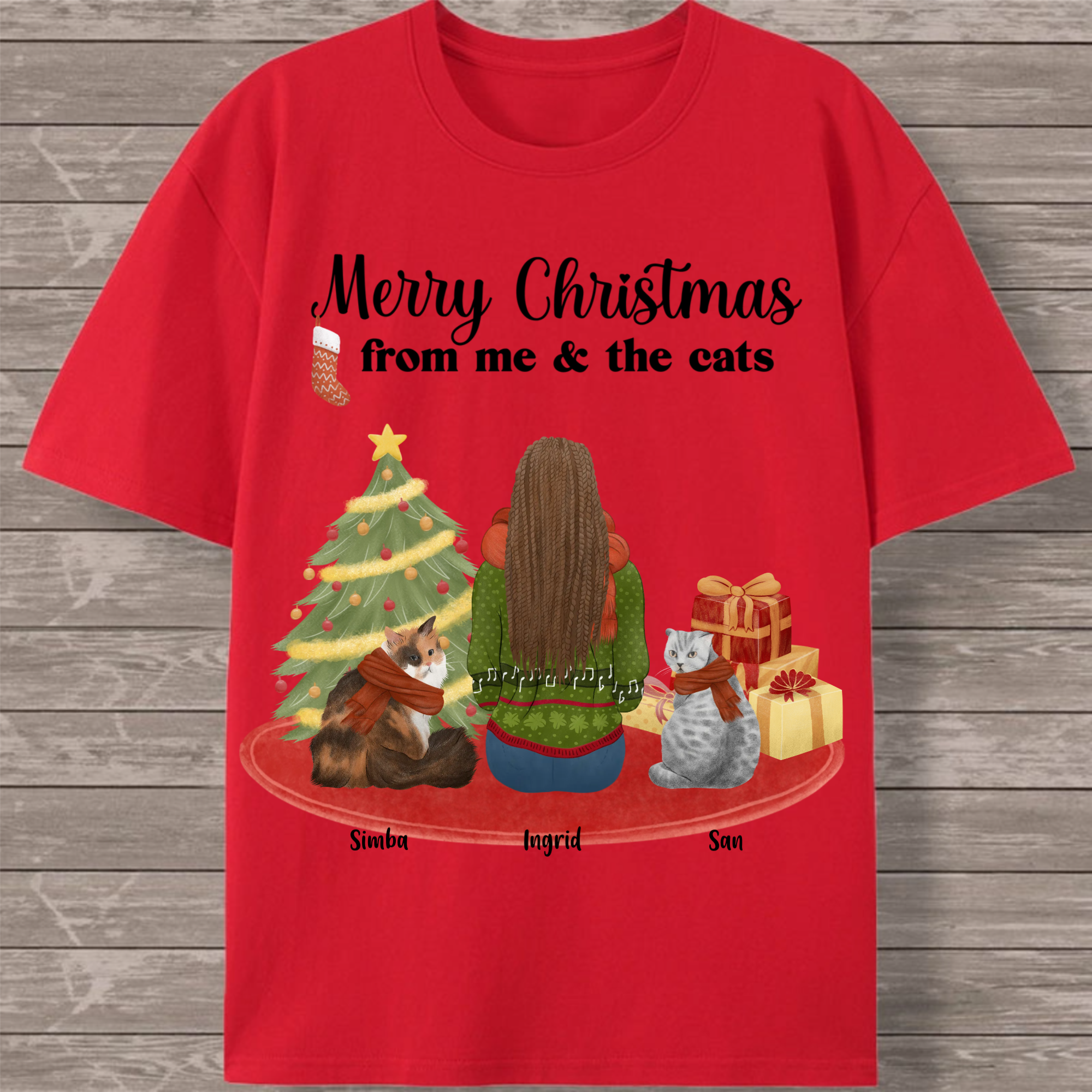 Personalized Merry Christmas From Me & The Cat, Gift for Cat Lovers on Christmas & Holidays, Unisex Fit