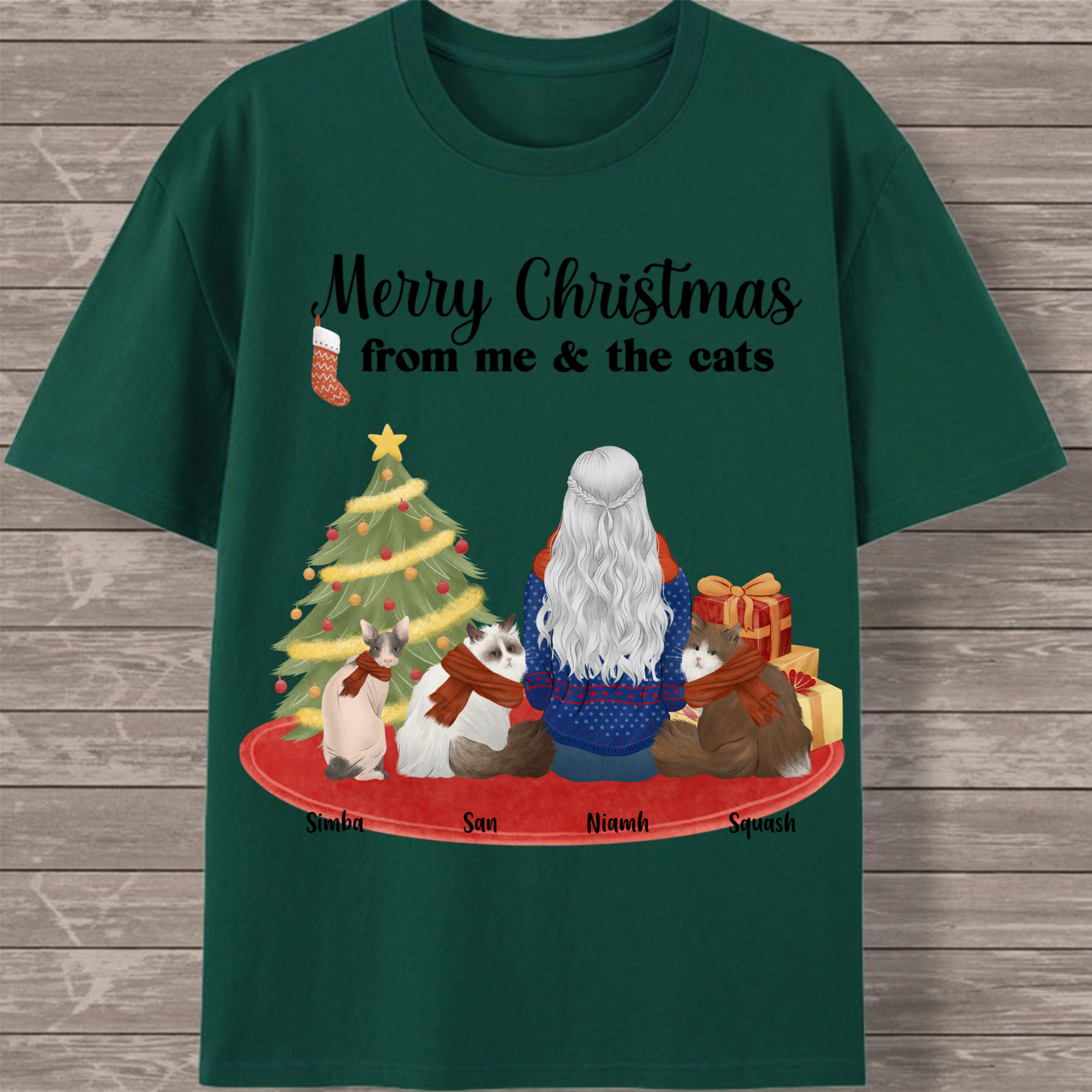Personalized Merry Christmas From Me & The Cat, Gift for Cat Lovers on Christmas & Holidays, Unisex Fit
