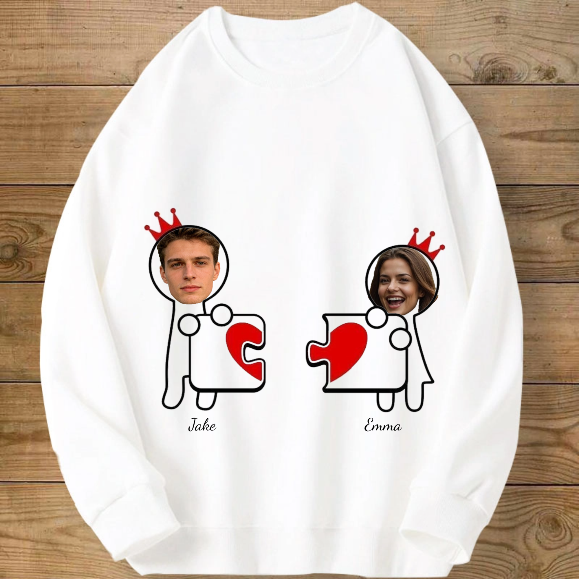 Crown & Puzzle Heart Personalized Sweatshirt, Gift for Couples, Perfect for Valentine’s Day, Anniversary, Romantic Occasion, Unisex Fit