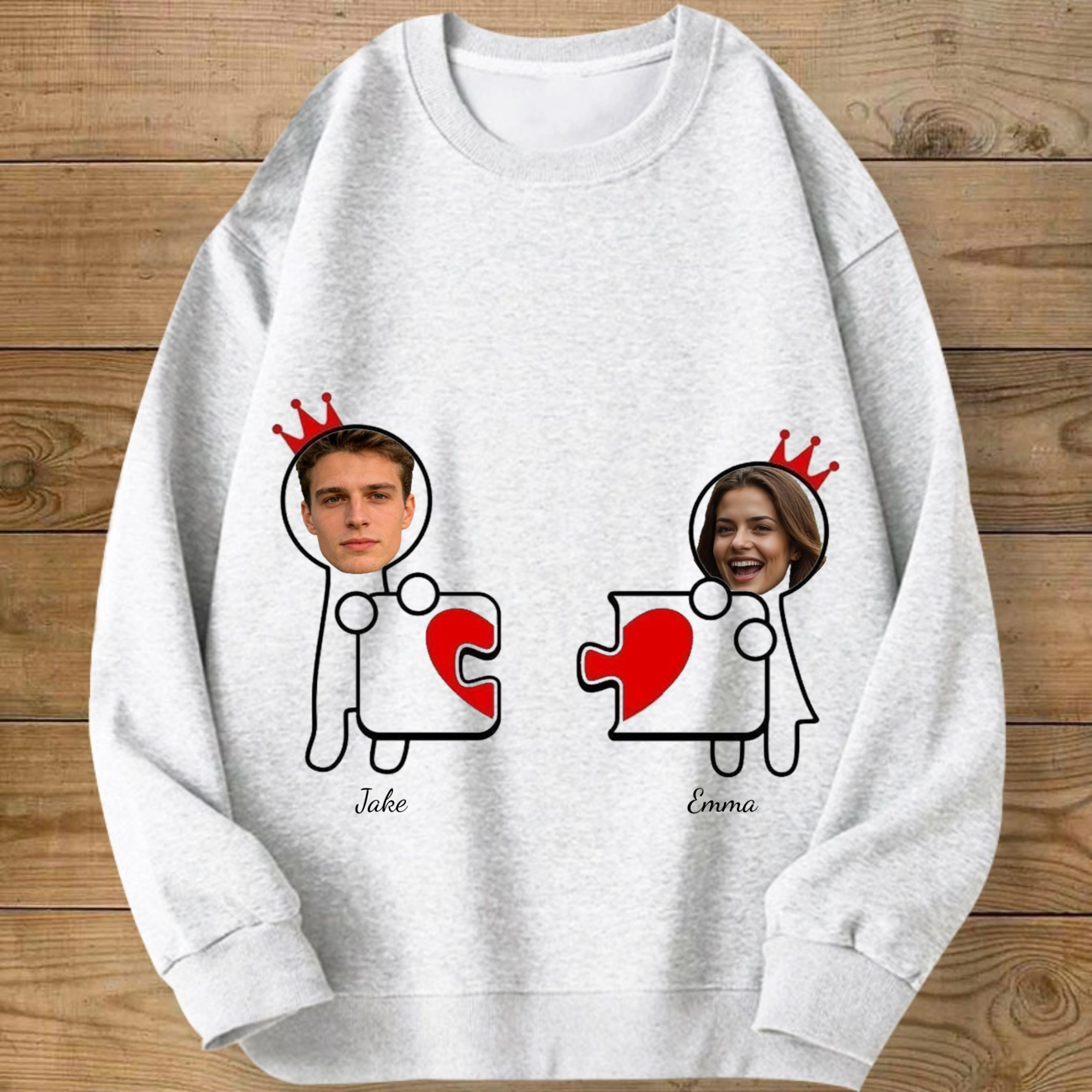 Crown & Puzzle Heart Personalized Sweatshirt, Gift for Couples, Perfect for Valentine’s Day, Anniversary, Romantic Occasion, Unisex Fit