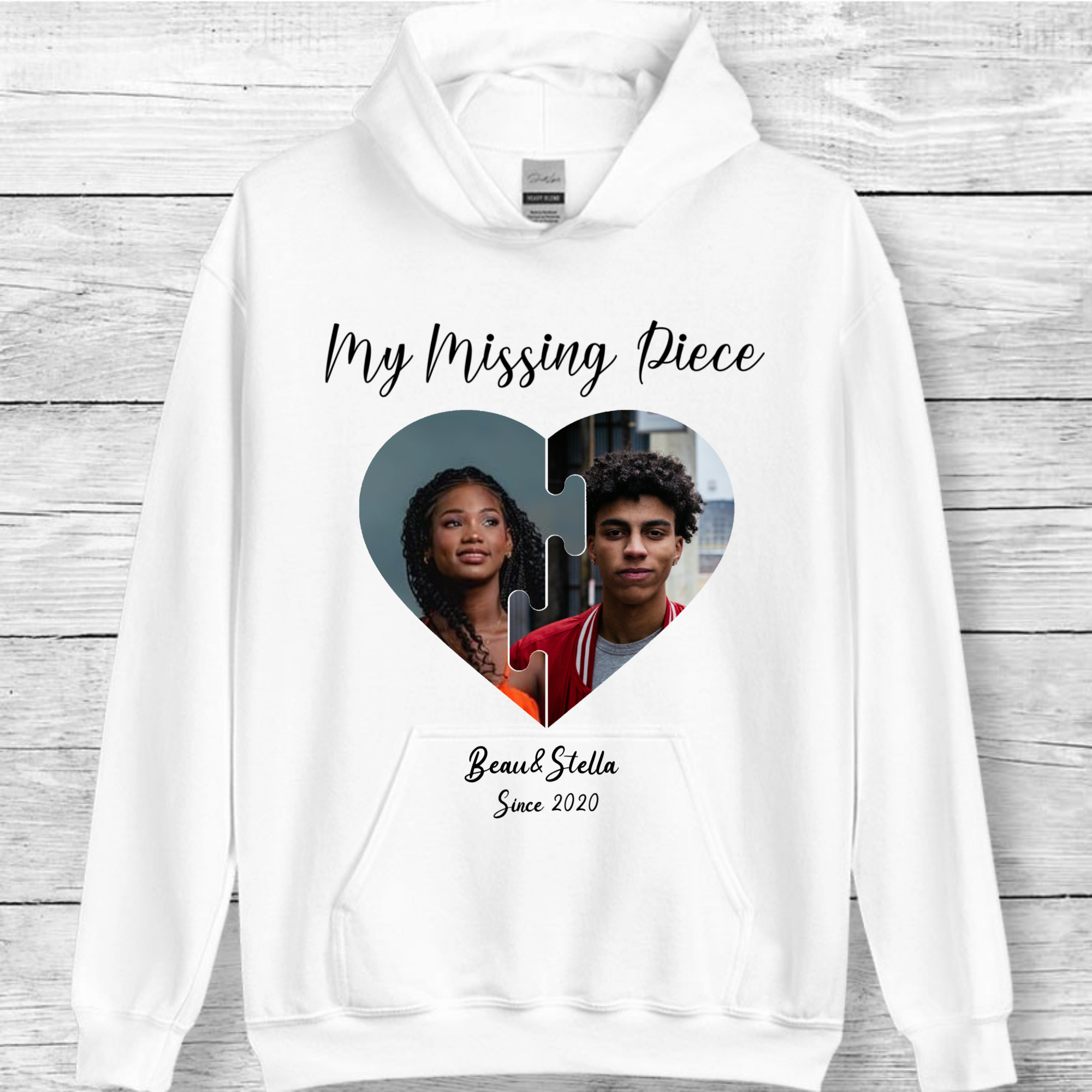 Personalized My Missing Piece Photo Hoodie, Romantic Gift for Couples, Anniversary and Valentine's Day, Unisex Fit