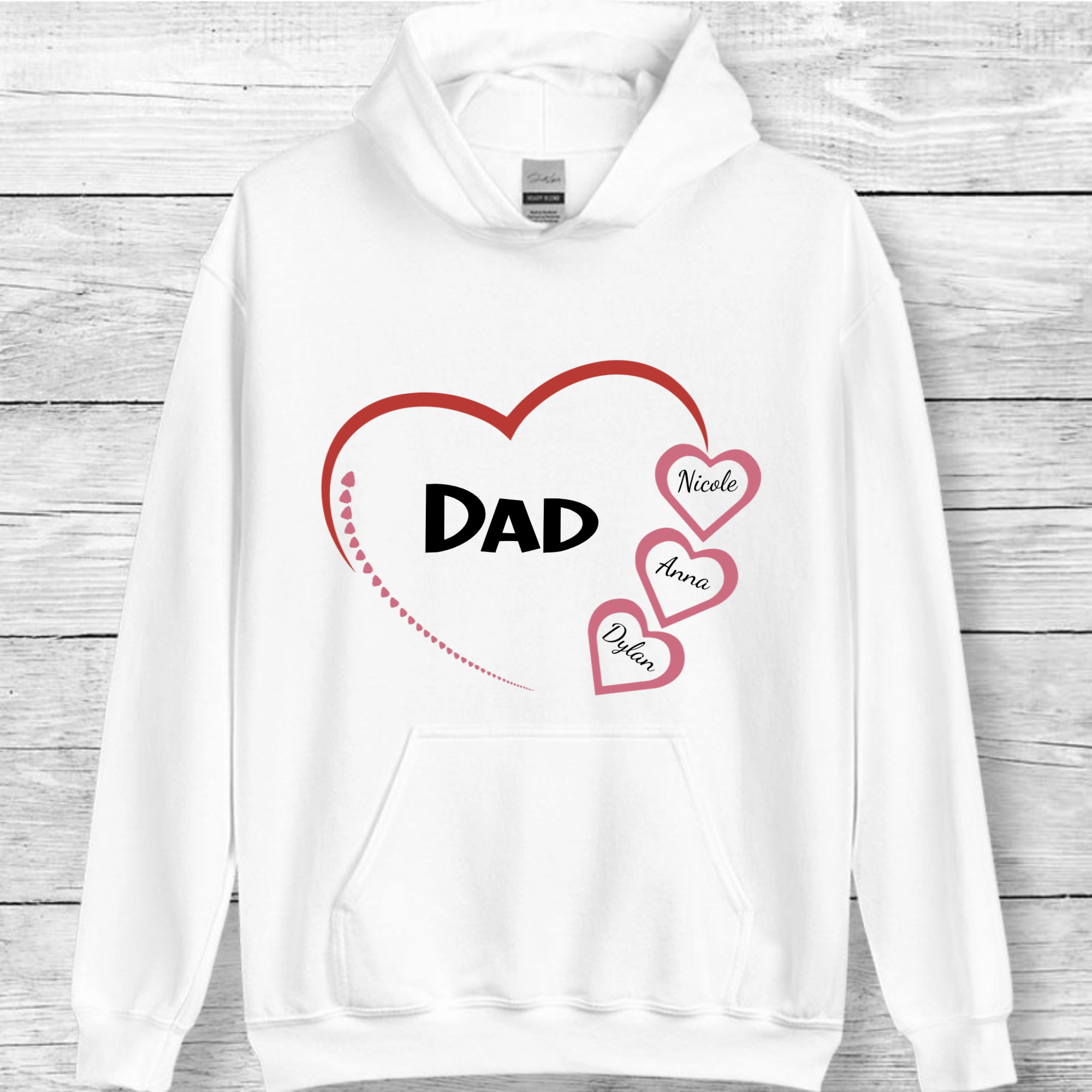 Dad Heart Personalized Hoodie, Gift for Father, Dads, Perfect for Father's Day, Birthdays, Family Celebrations